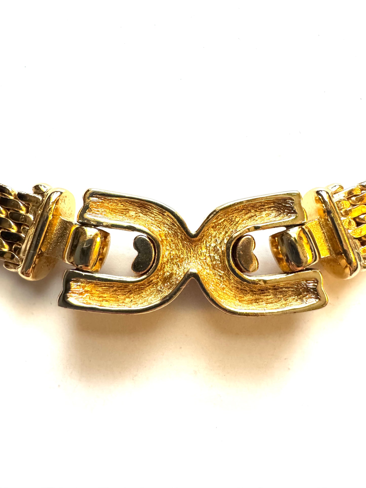 Vintage Christian Dior Gold-tone Panther Chain Collar Necklace with Pavé Link Center