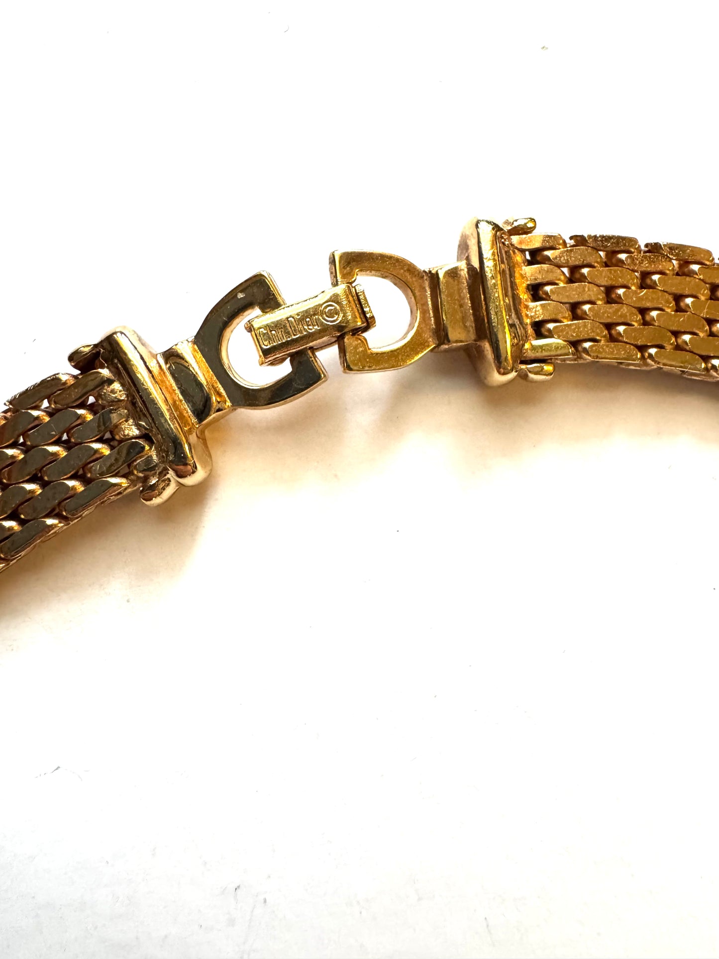 Vintage Christian Dior Gold-tone Panther Chain Collar Necklace with Pavé Link Center