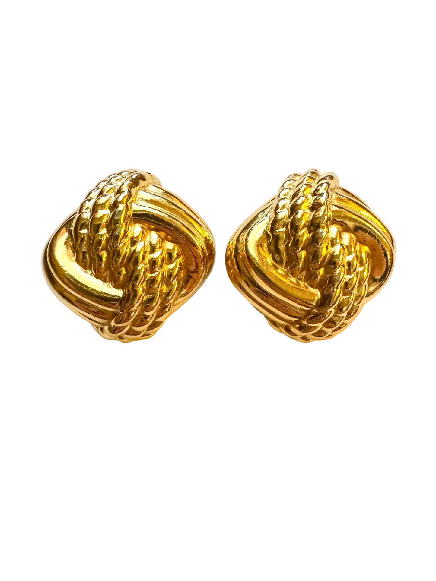 Vintage Ciner Chunky Gold Knot Clip-On Earrings
