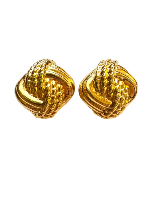 Vintage Ciner Chunky Gold Knot Clip-On Earrings