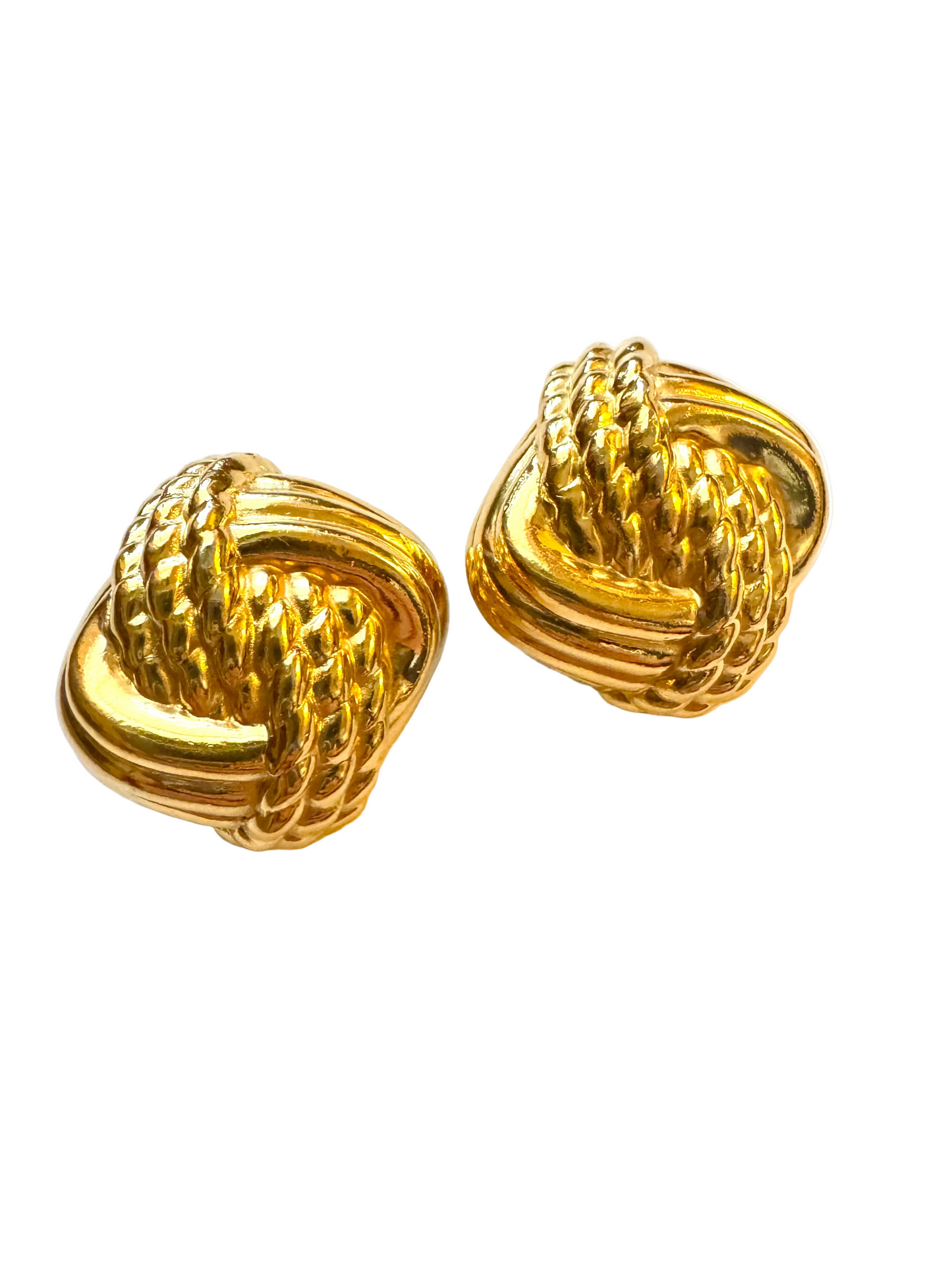 Vintage Ciner Chunky Gold Knot Clip-On Earrings