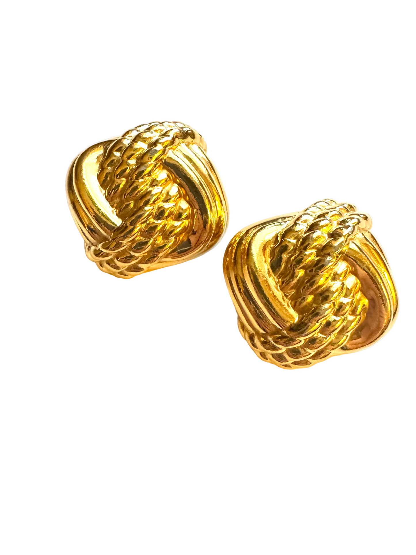 Vintage Ciner Chunky Gold Knot Clip-On Earrings