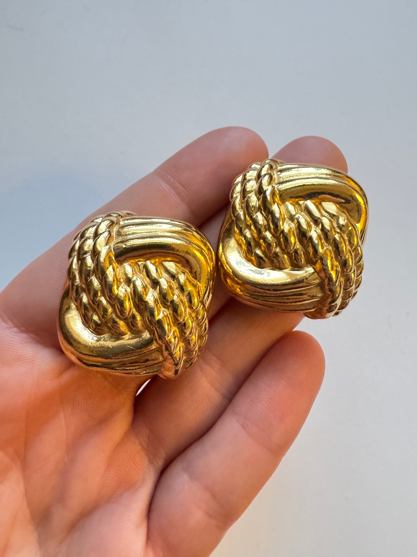 Vintage Ciner Chunky Gold Knot Clip-On Earrings