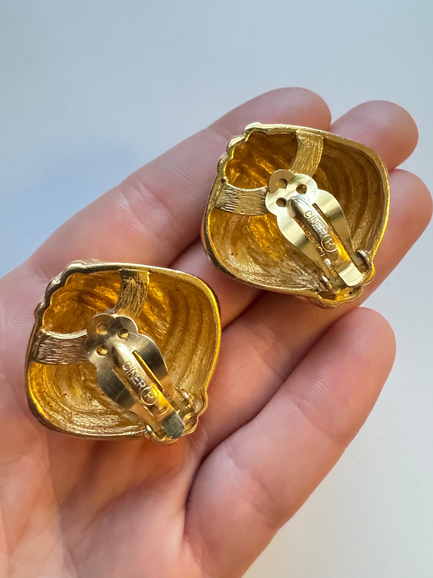 Vintage Ciner Chunky Gold Knot Clip-On Earrings