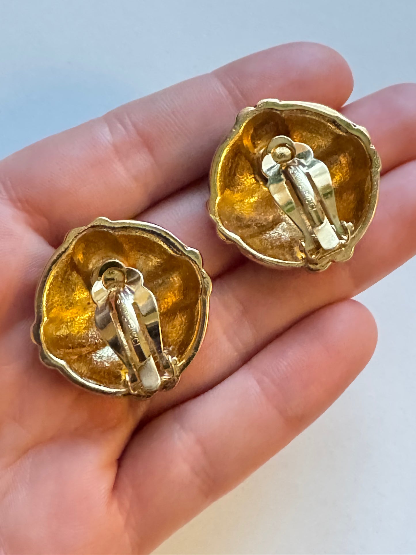 Vintage Nina Ricci Pavé Gold Cross Clip-On Earrings