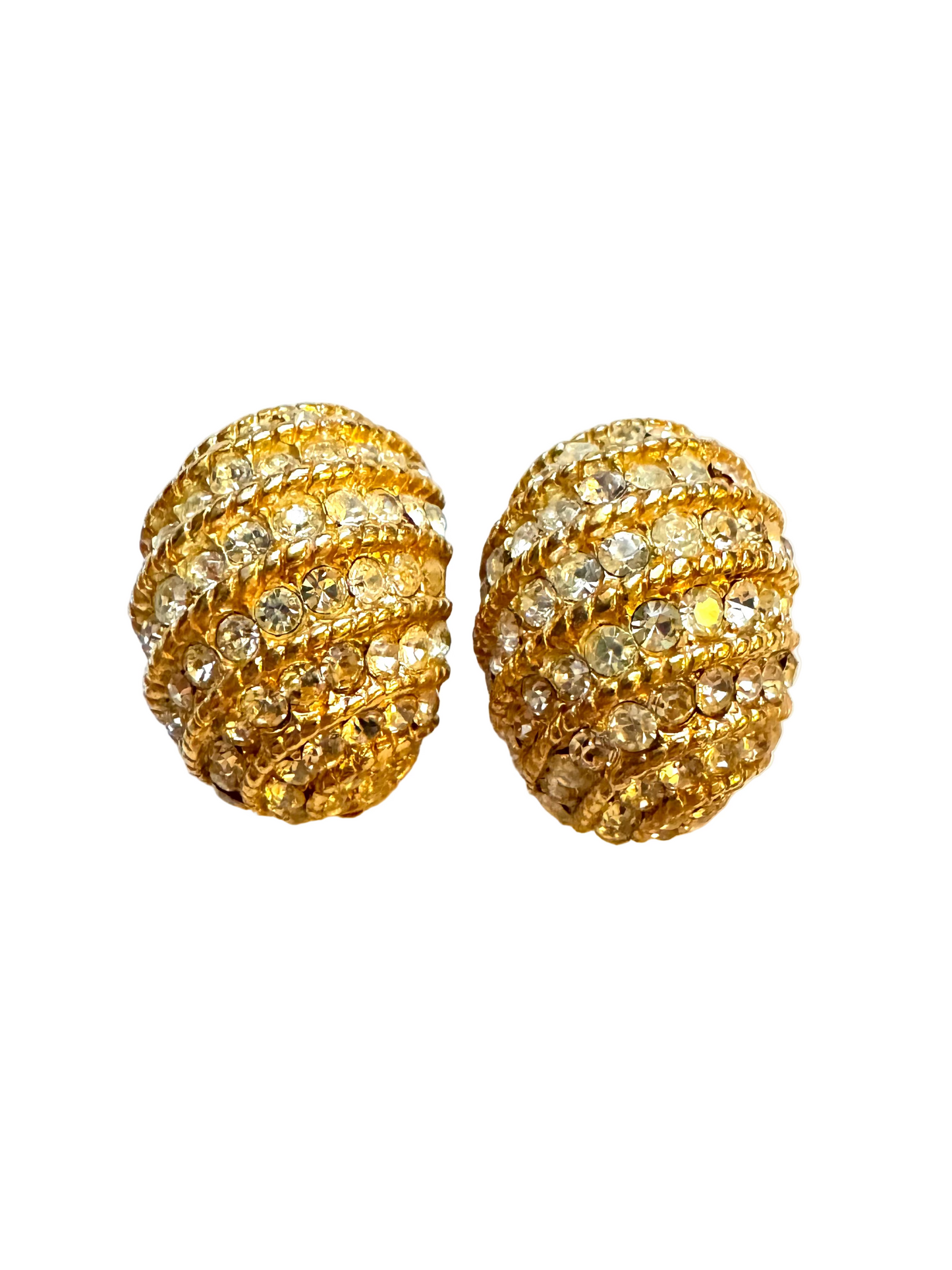 Vintage Ciner Gold Pavé Dome Clip-On Earrings