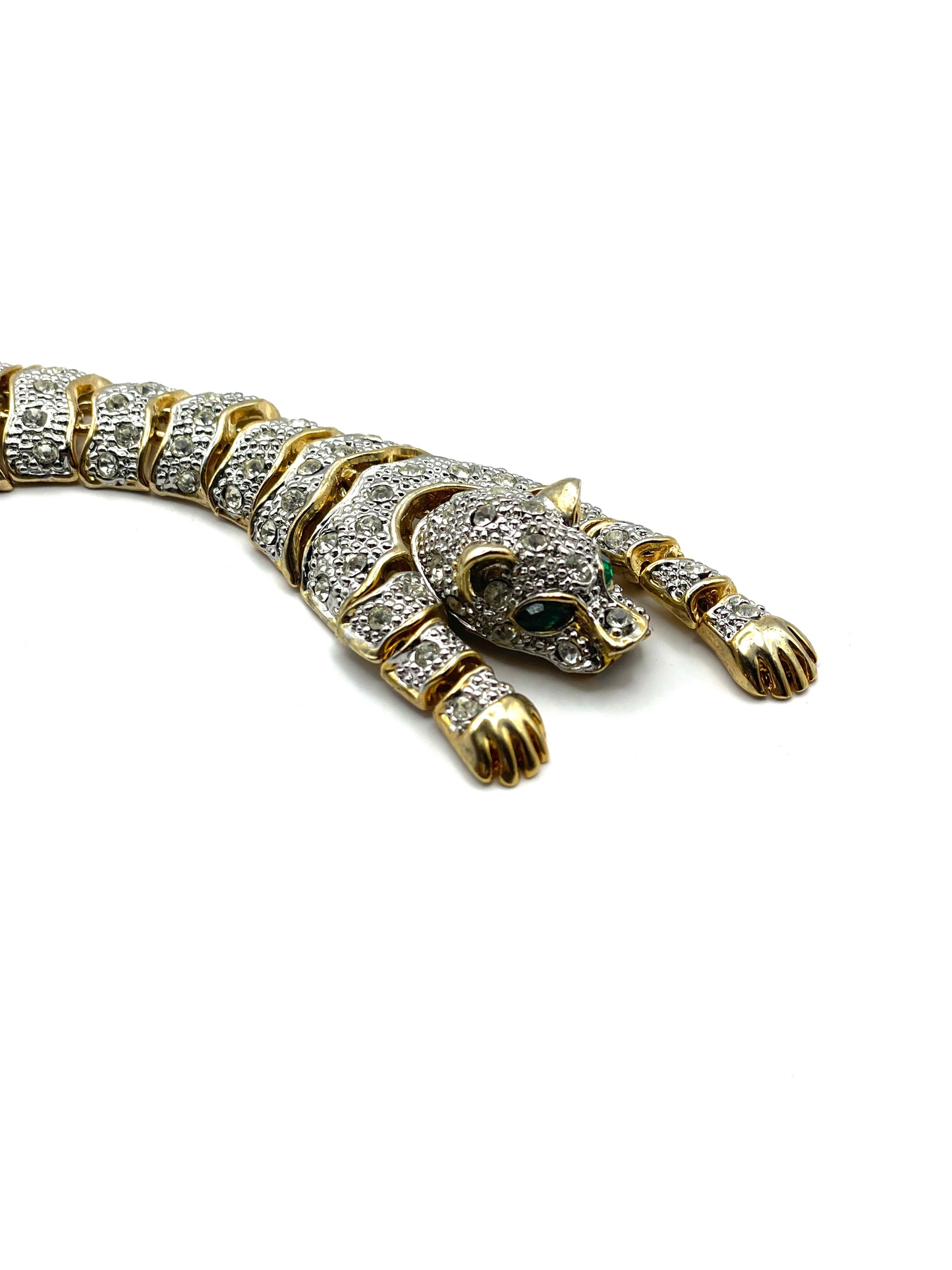 Vintage Gold Plated Articulated Rhinestone Panther Bracelet