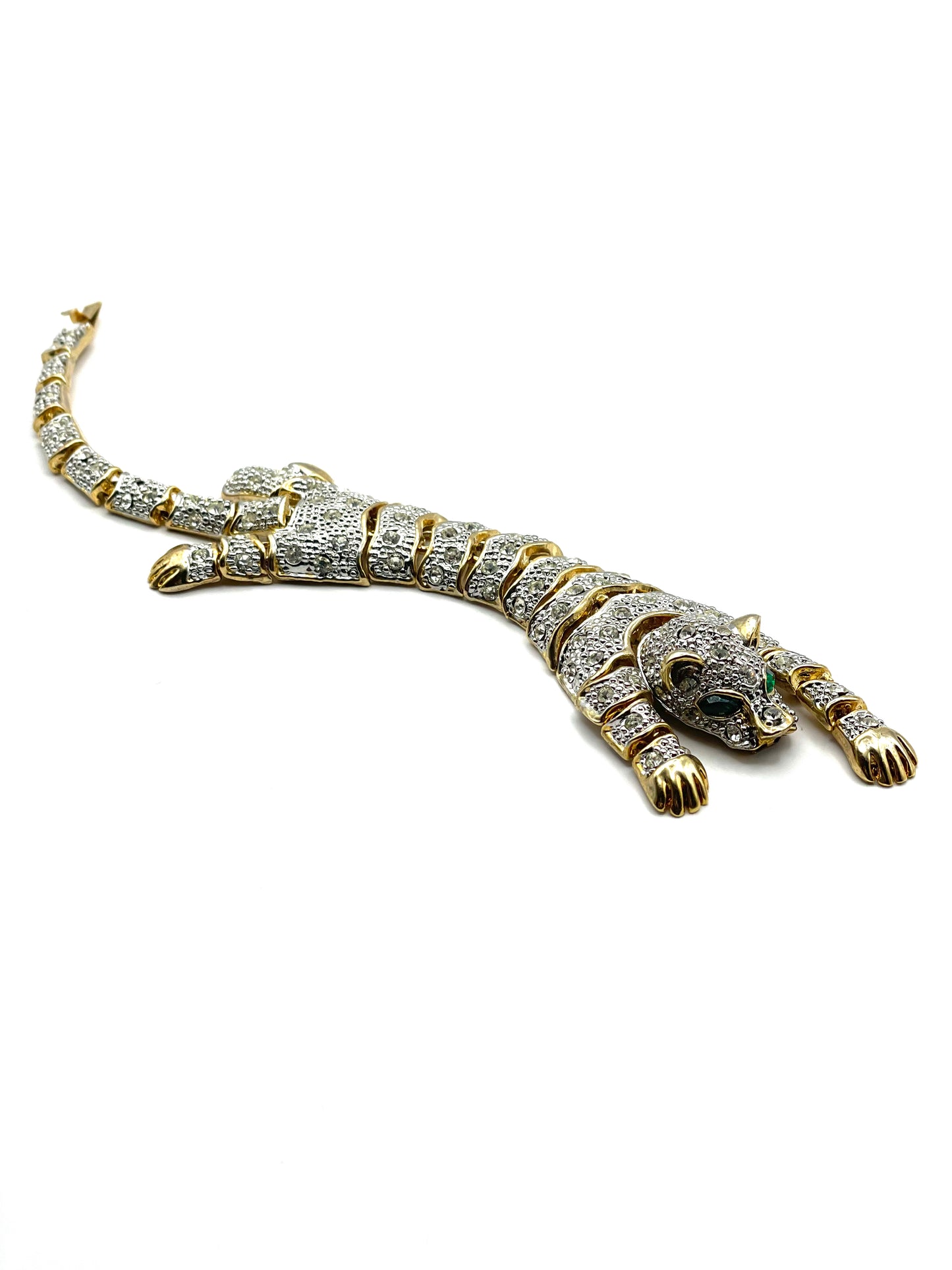 Vintage Gold Plated Articulated Rhinestone Panther Bracelet