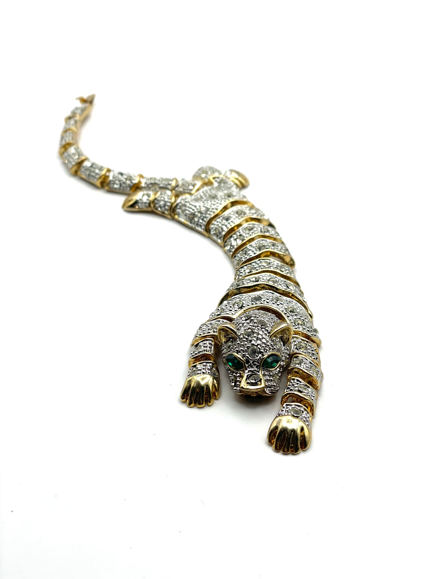 Vintage Gold Plated Articulated Rhinestone Panther Bracelet