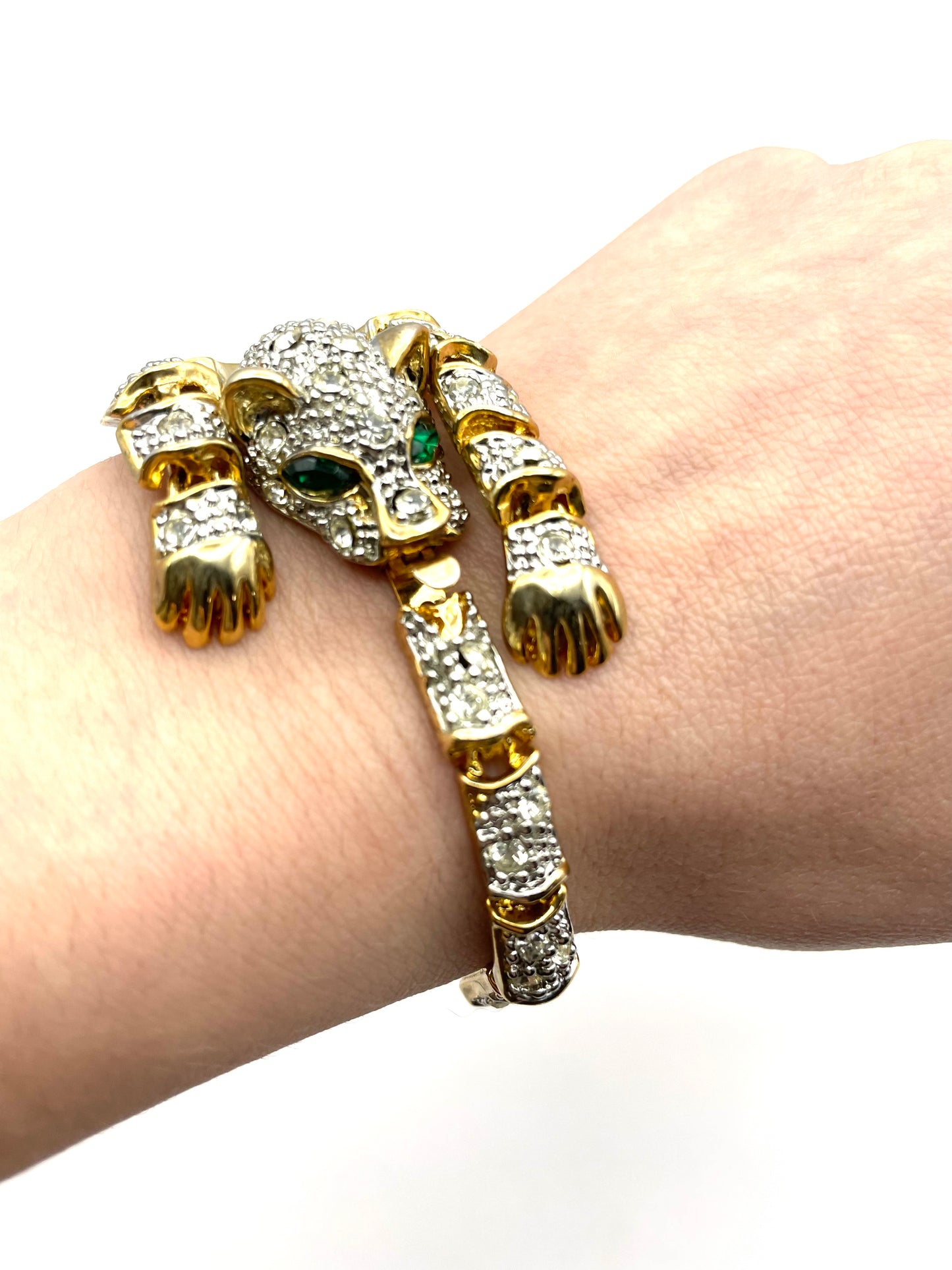 Vintage Gold Plated Articulated Rhinestone Panther Bracelet