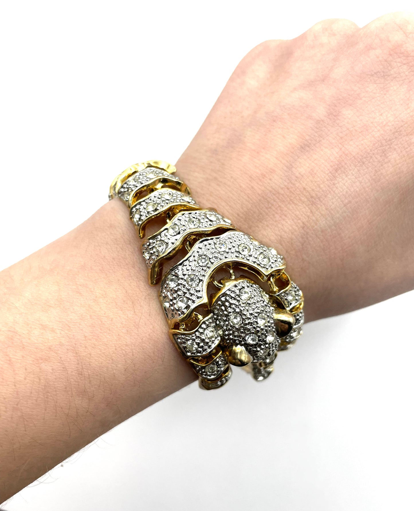 Vintage Gold Plated Articulated Rhinestone Panther Bracelet