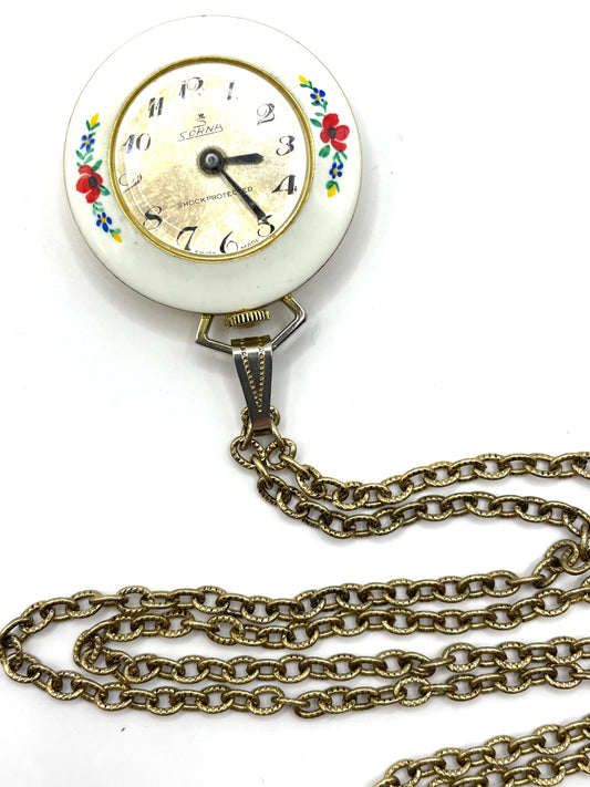 Vintage Swiss Sorna Enamel Wind Up Pendant Watch