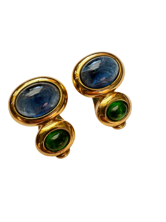 Vintage Ultima Edizione Mogul Glass Statement Clip on Earrings