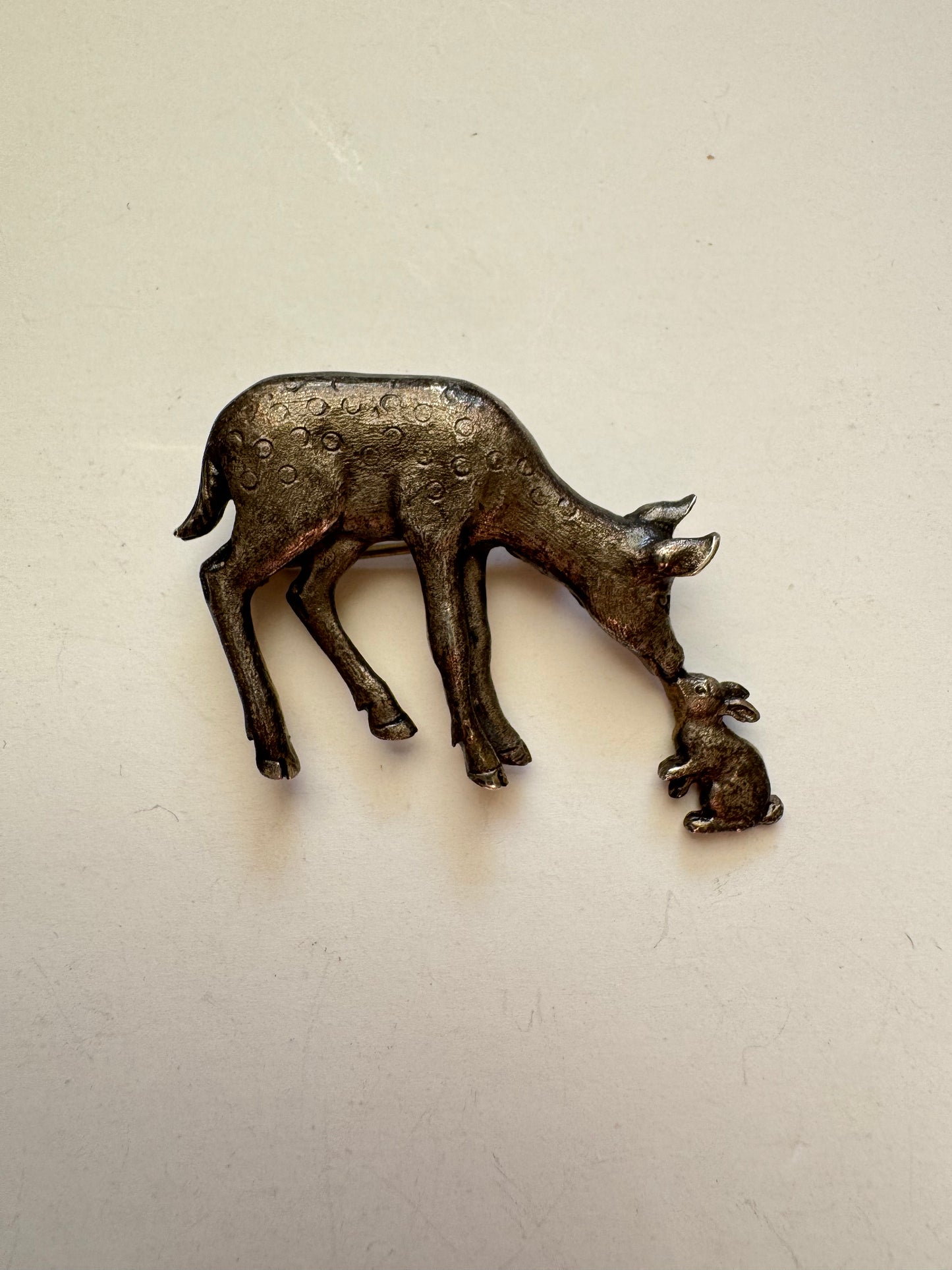 1979 Sid Bell “Forest Friends” Silver Deer & Rabbit Brooch