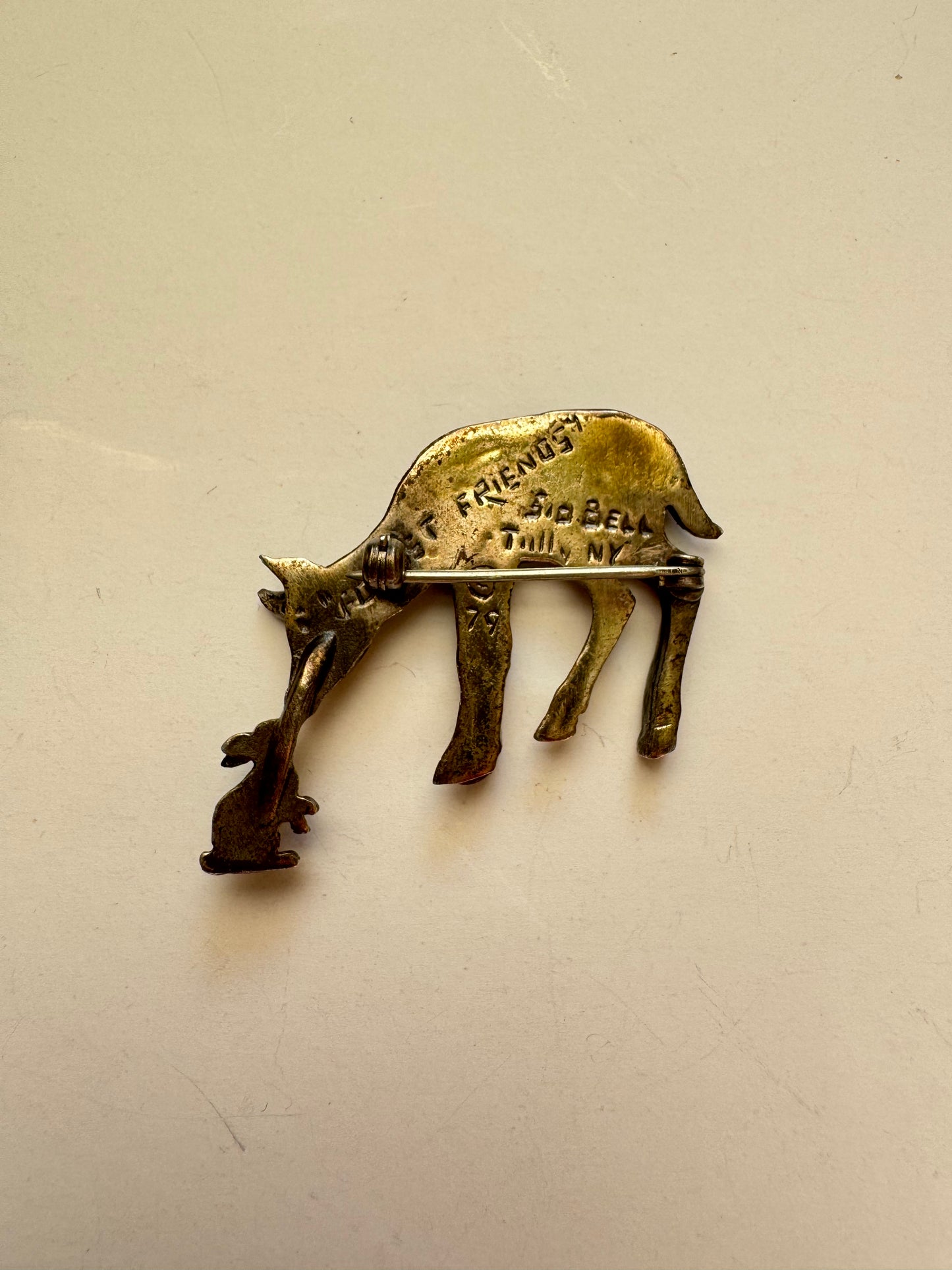 1979 Sid Bell “Forest Friends” Silver Deer & Rabbit Brooch