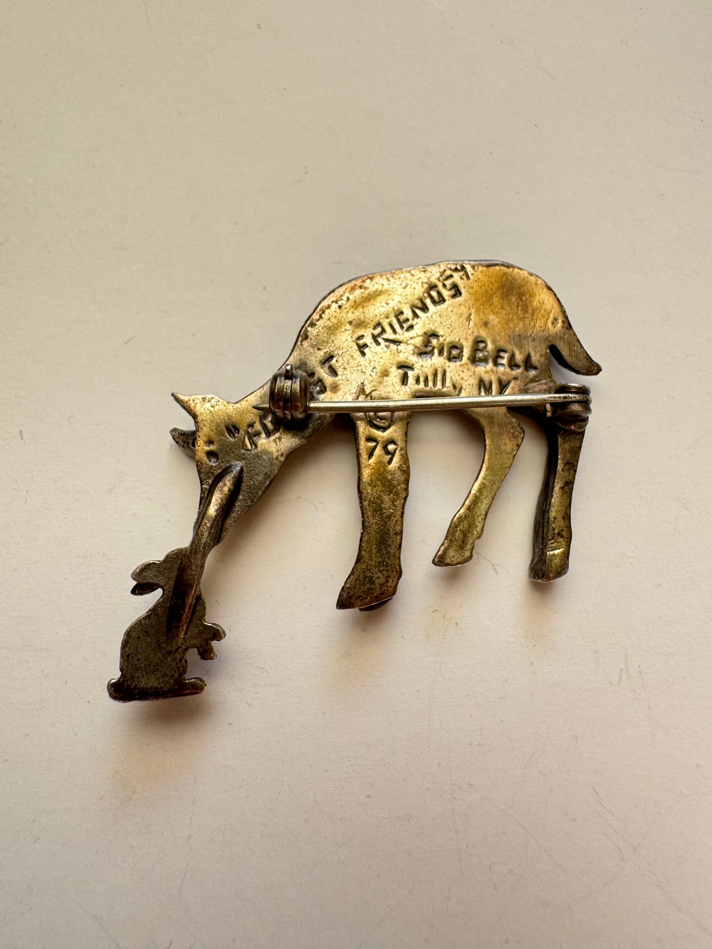 1979 Sid Bell “Forest Friends” Silver Deer & Rabbit Brooch