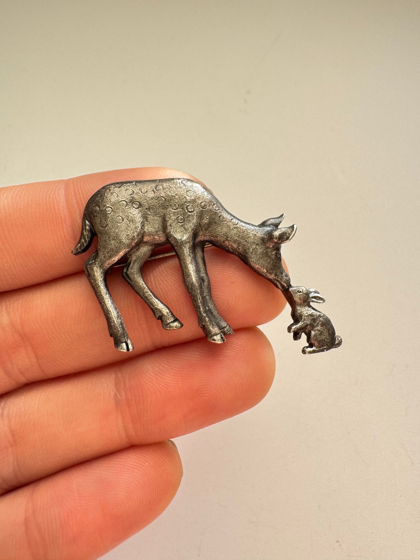 1979 Sid Bell “Forest Friends” Silver Deer & Rabbit Brooch