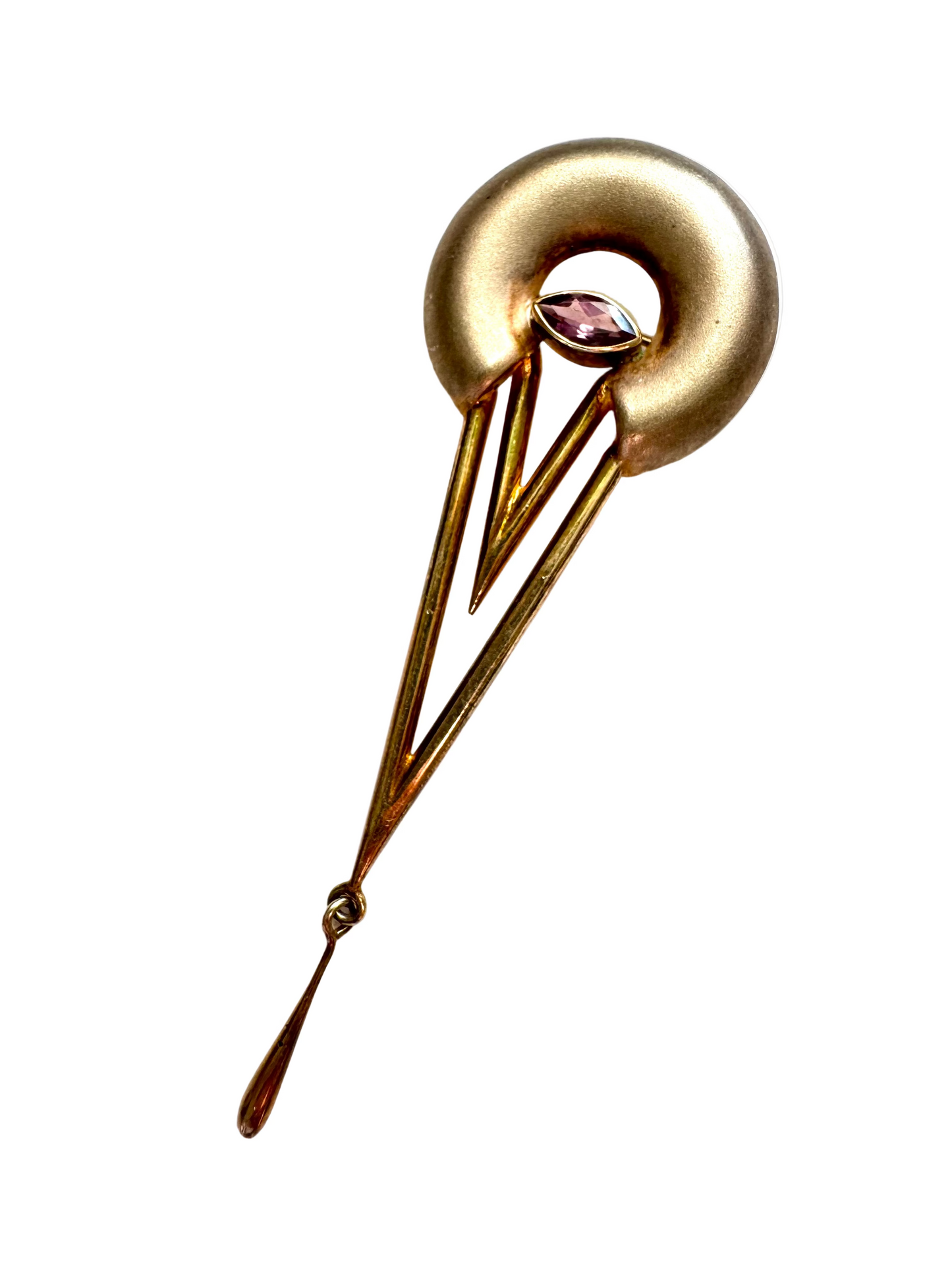 Modernist 925 Sterling Silver Brooch with Amethyst Glass Accent