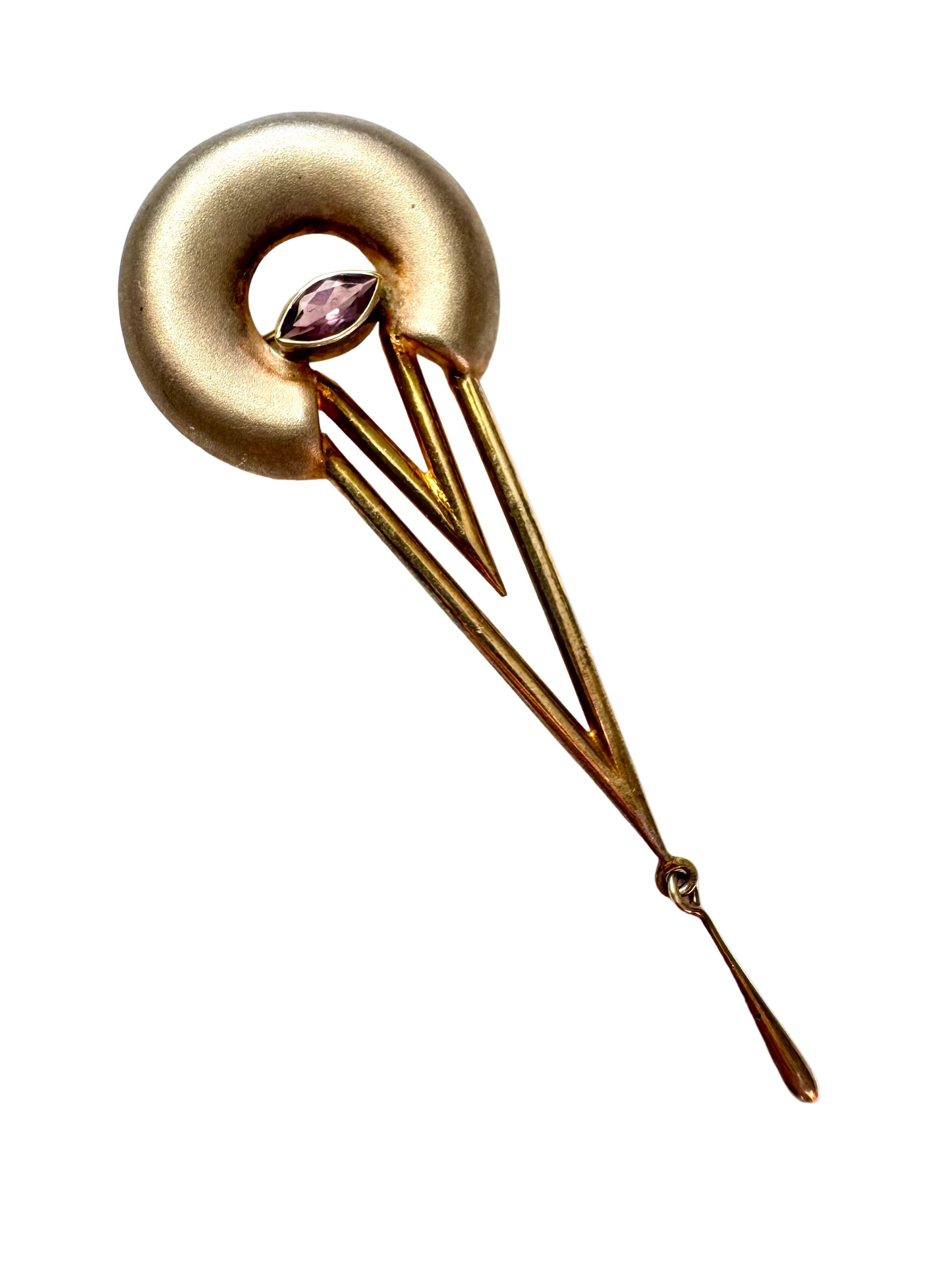 Modernist 925 Sterling Silver Brooch with Amethyst Glass Accent