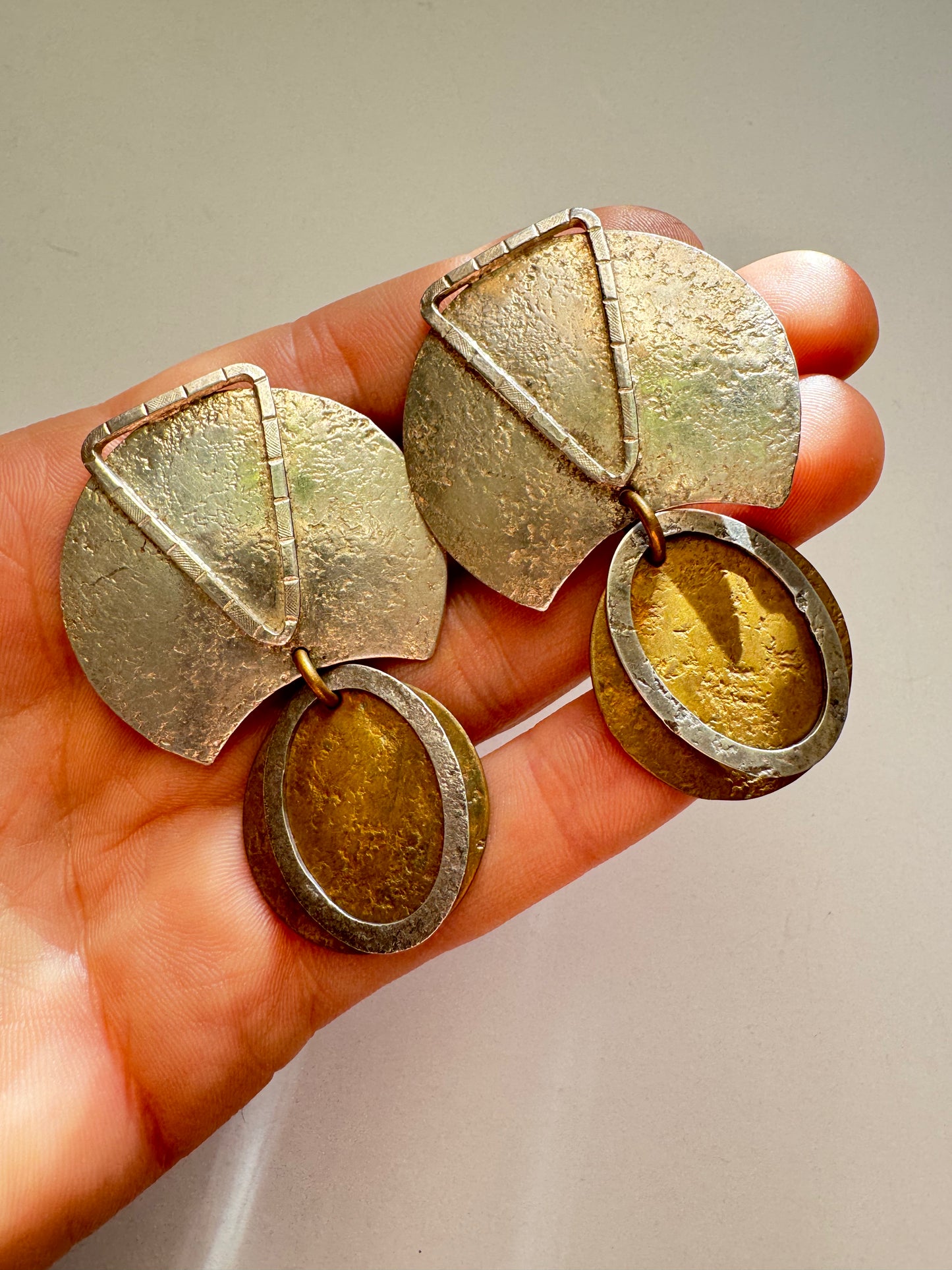 Modernist Sterling Silver Artisanal Sculptural Statement Clip-On Earrings