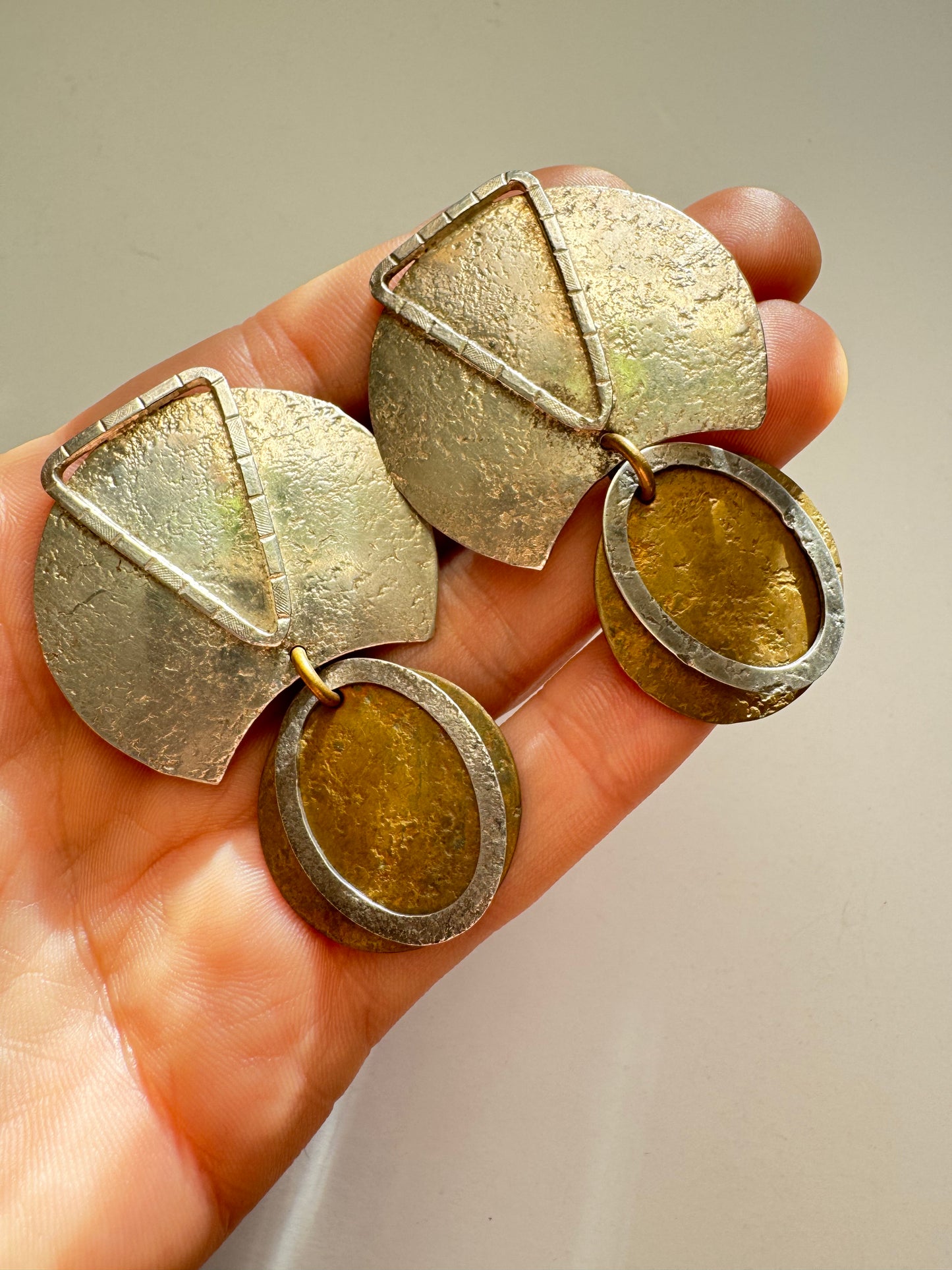 Modernist Sterling Silver Artisanal Sculptural Statement Clip-On Earrings