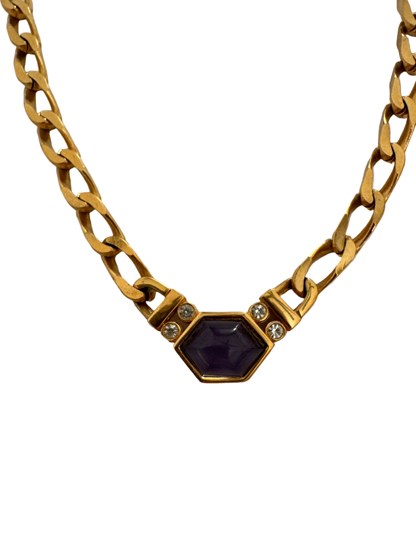 Vintage Givenchy Hexagon Purple Stone Rhinestones Chain Necklace