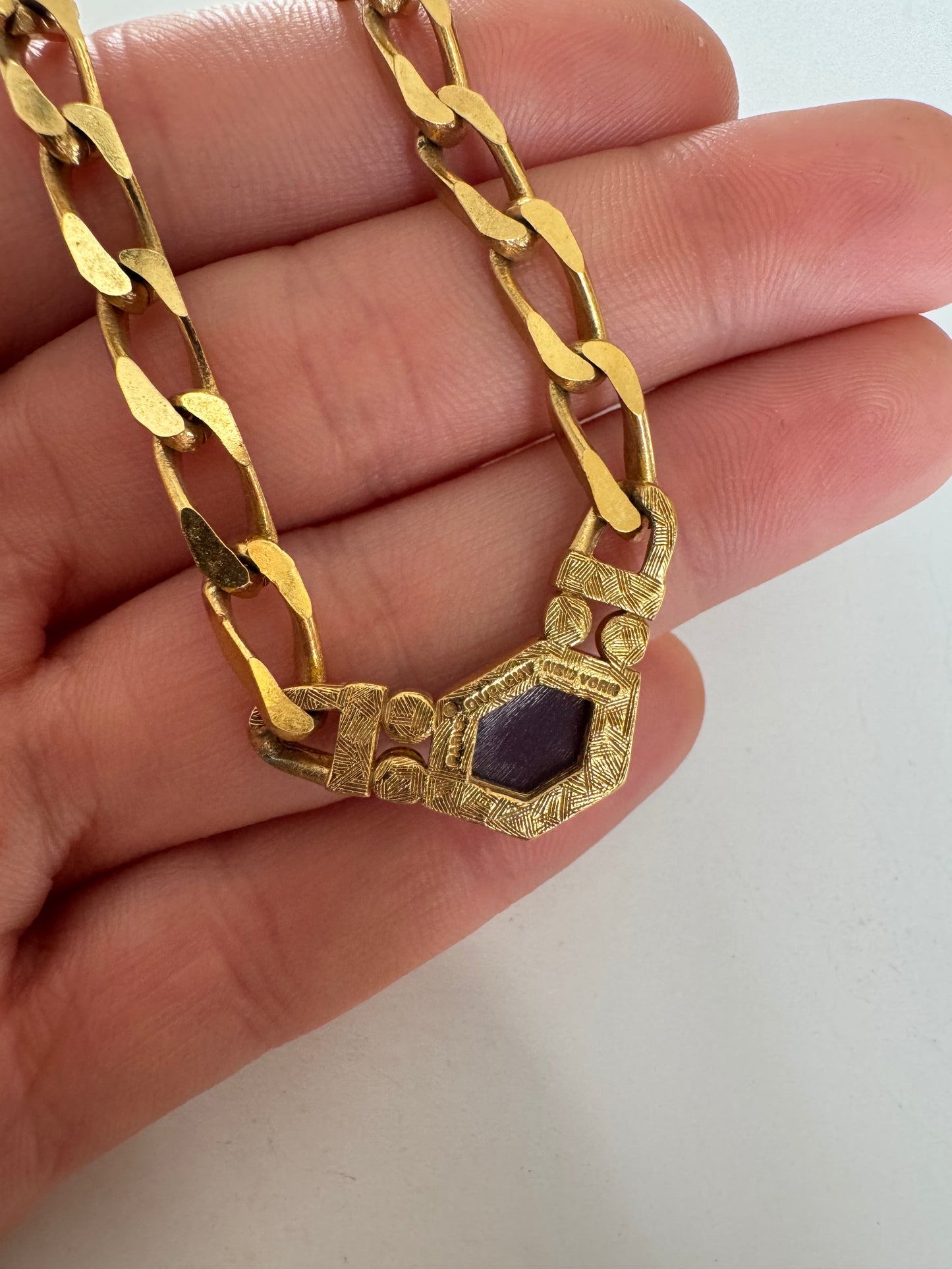 Vintage Givenchy Hexagon Purple Stone Rhinestones Chain Necklace