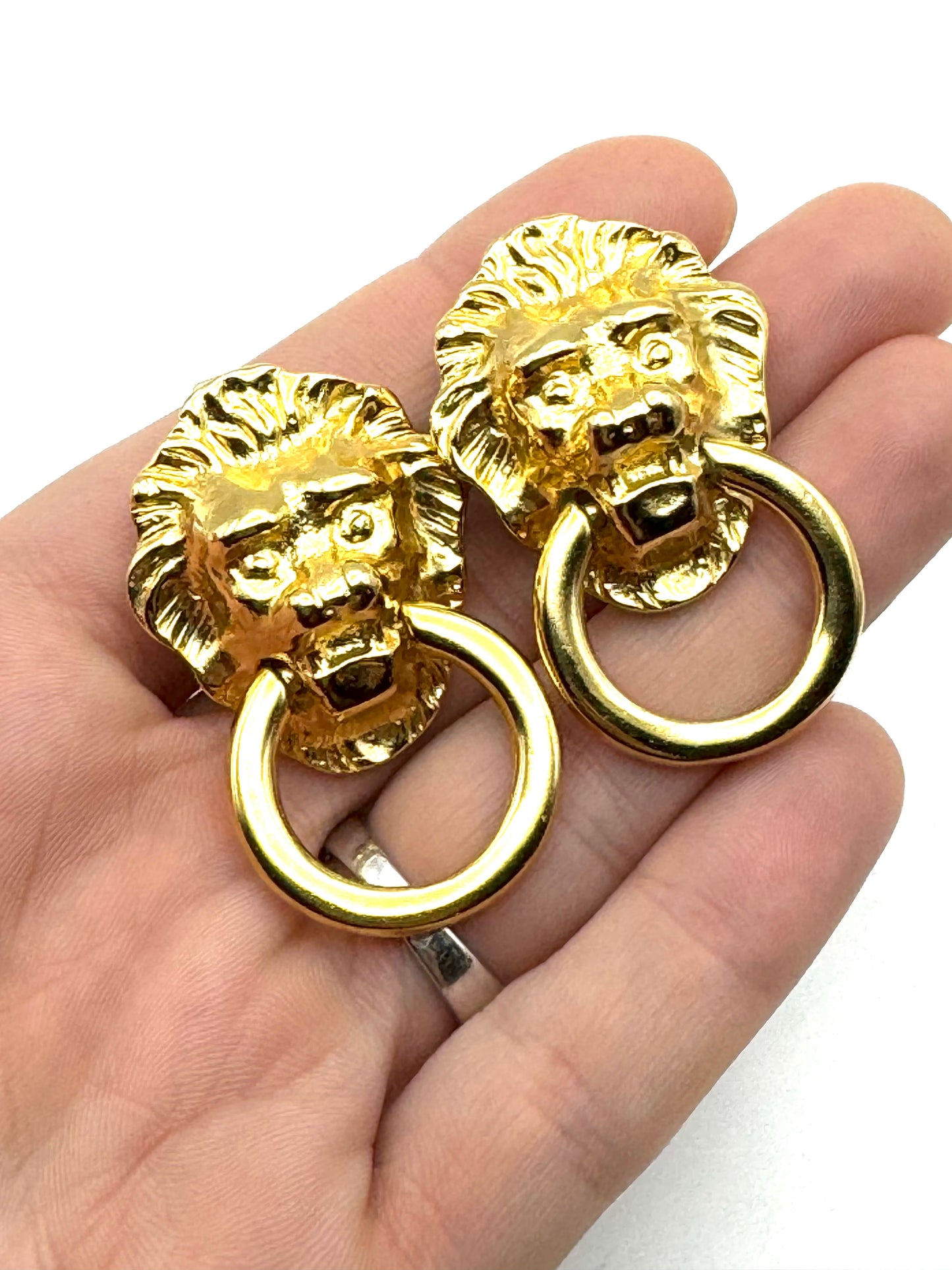 Vintage Kenneth Jay Lane Lionhead Door Knocker Earrings