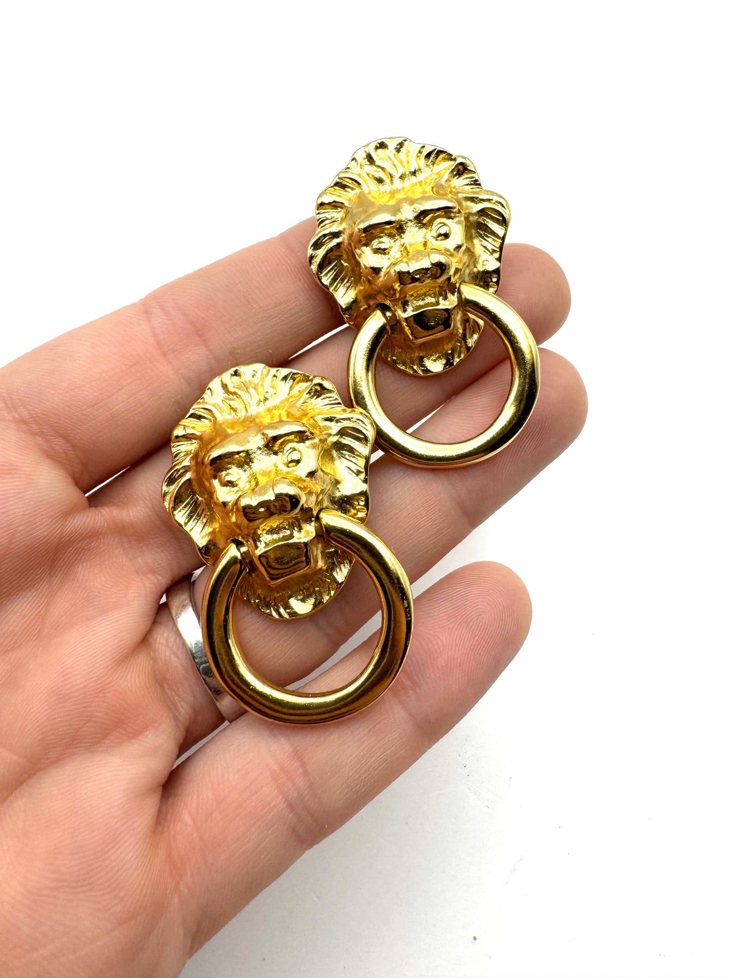 Vintage Kenneth Jay Lane Lionhead Door Knocker Earrings