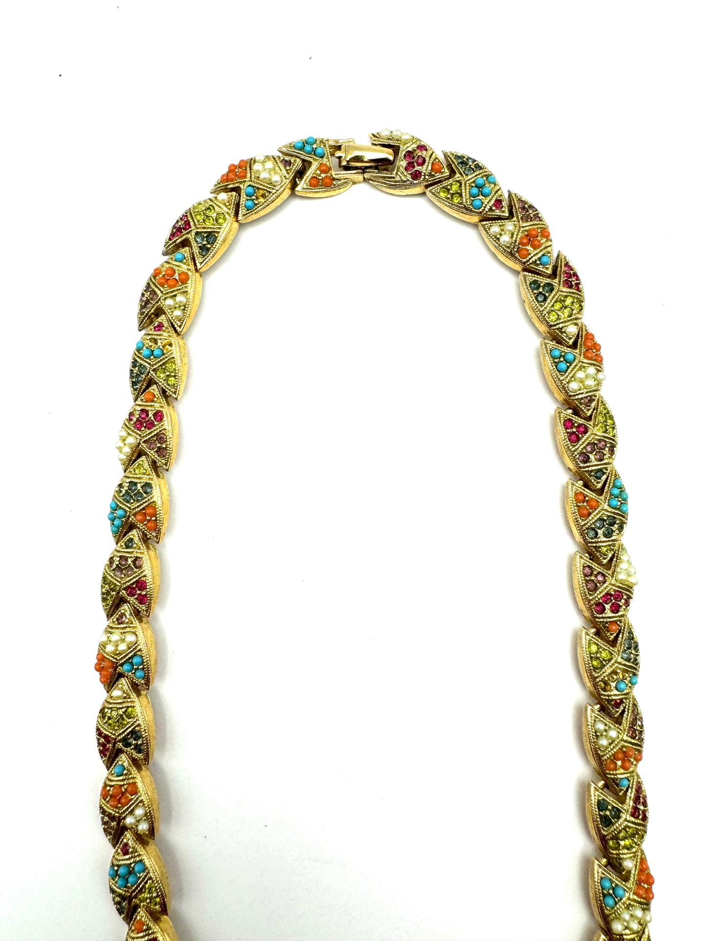 Vintage D'Orlan Buried Treasure Multicolor Beads Rhinestones Choker Necklace