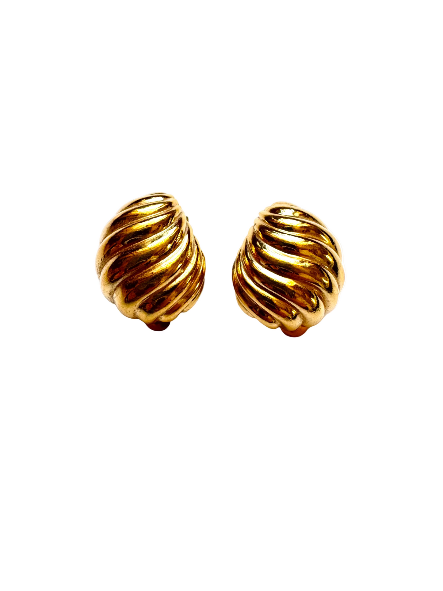 Vintage Ciner Gold Tone Clip On Earrings Sculptural Swirl Design