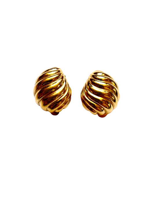 Vintage Ciner Gold Tone Clip On Earrings Sculptural Swirl Design