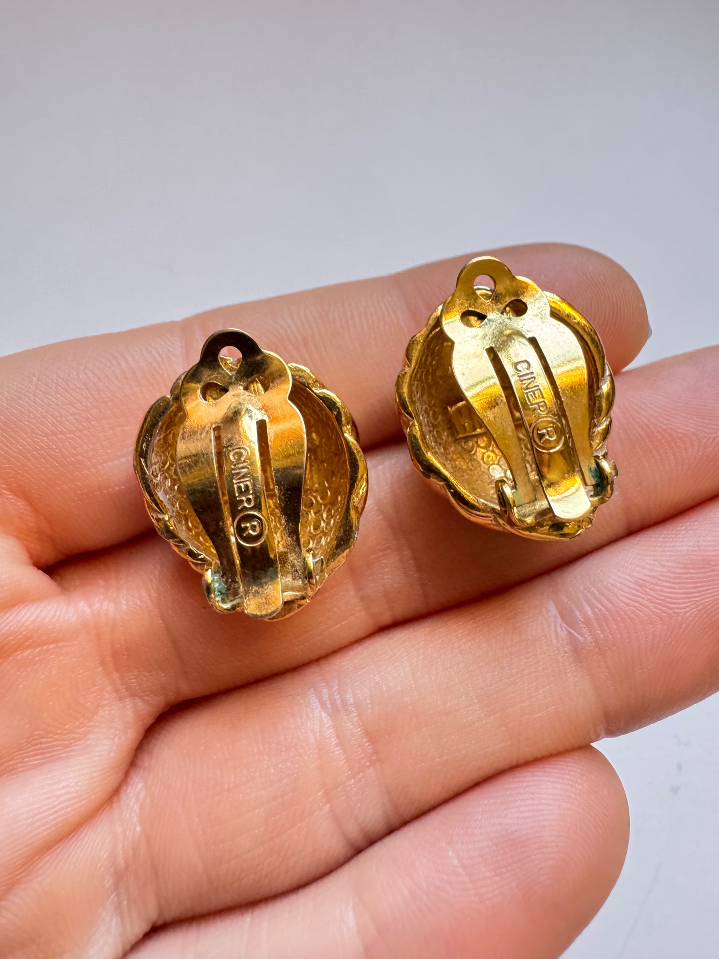 Vintage Ciner Gold Tone Clip On Earrings Sculptural Swirl Design