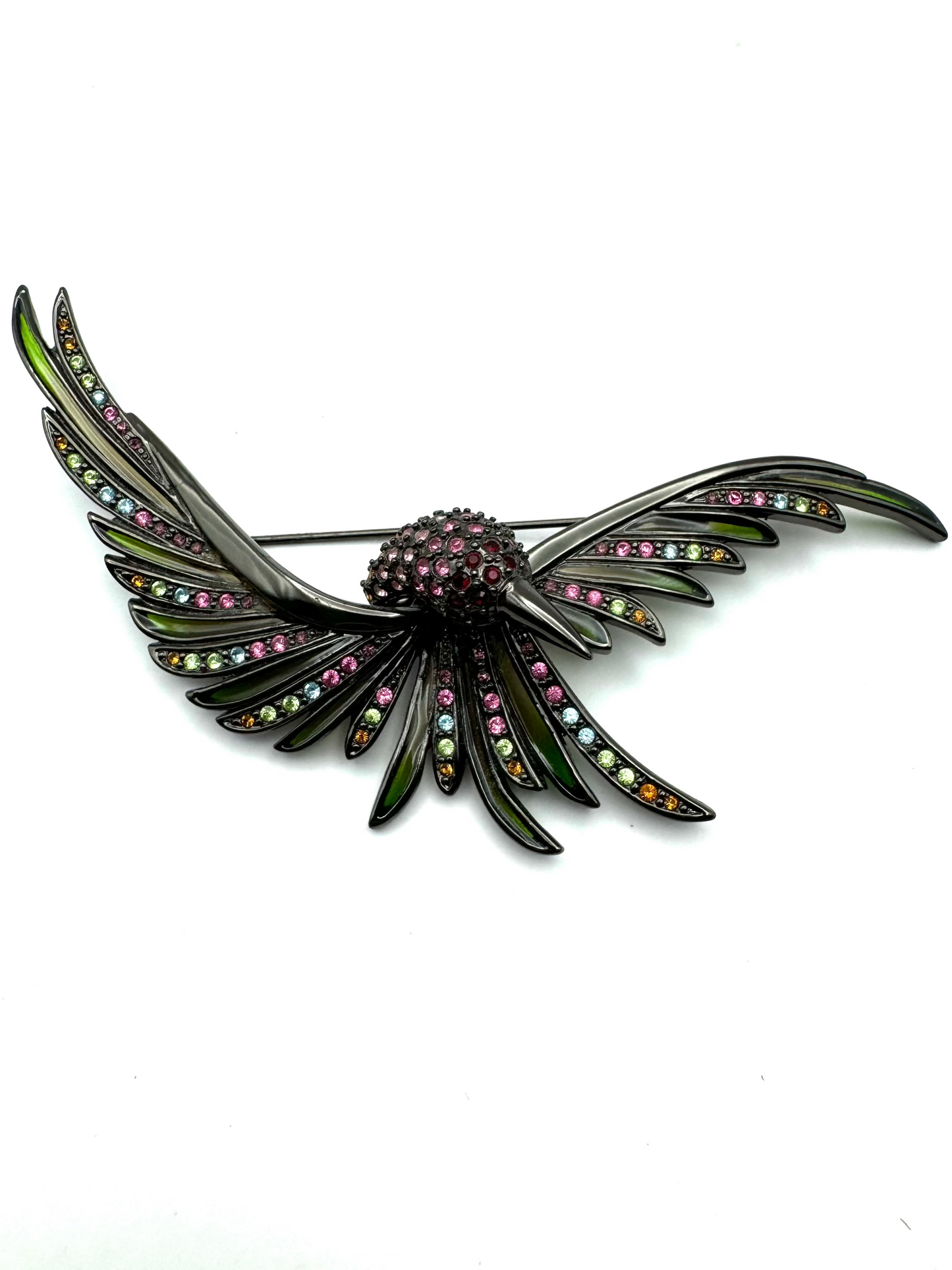 Vintage Joan Rivers Rare Large Hummingbird Stained Glass Brooch Pin