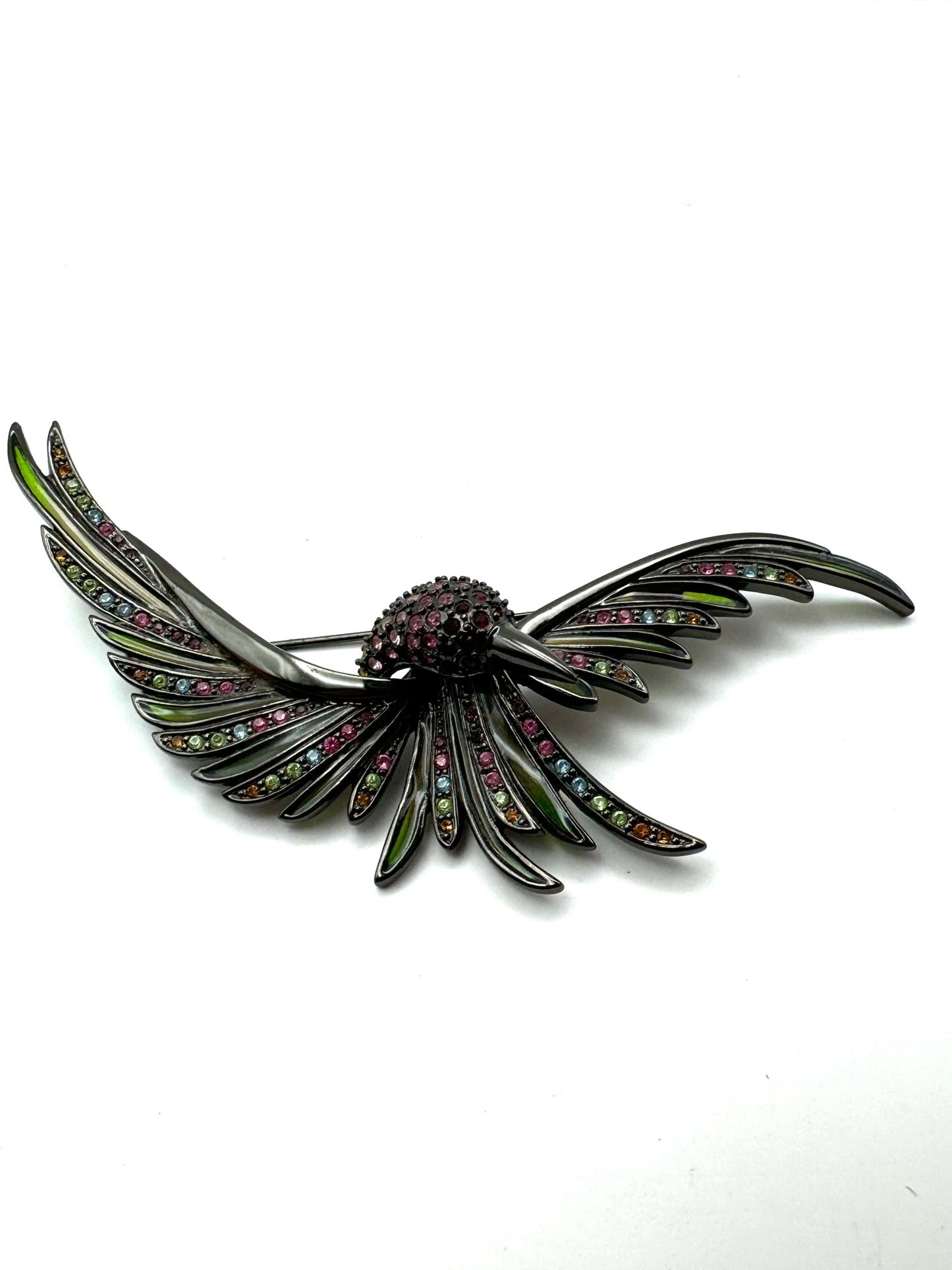 Vintage Joan Rivers Rare Large Hummingbird Stained Glass Brooch Pin