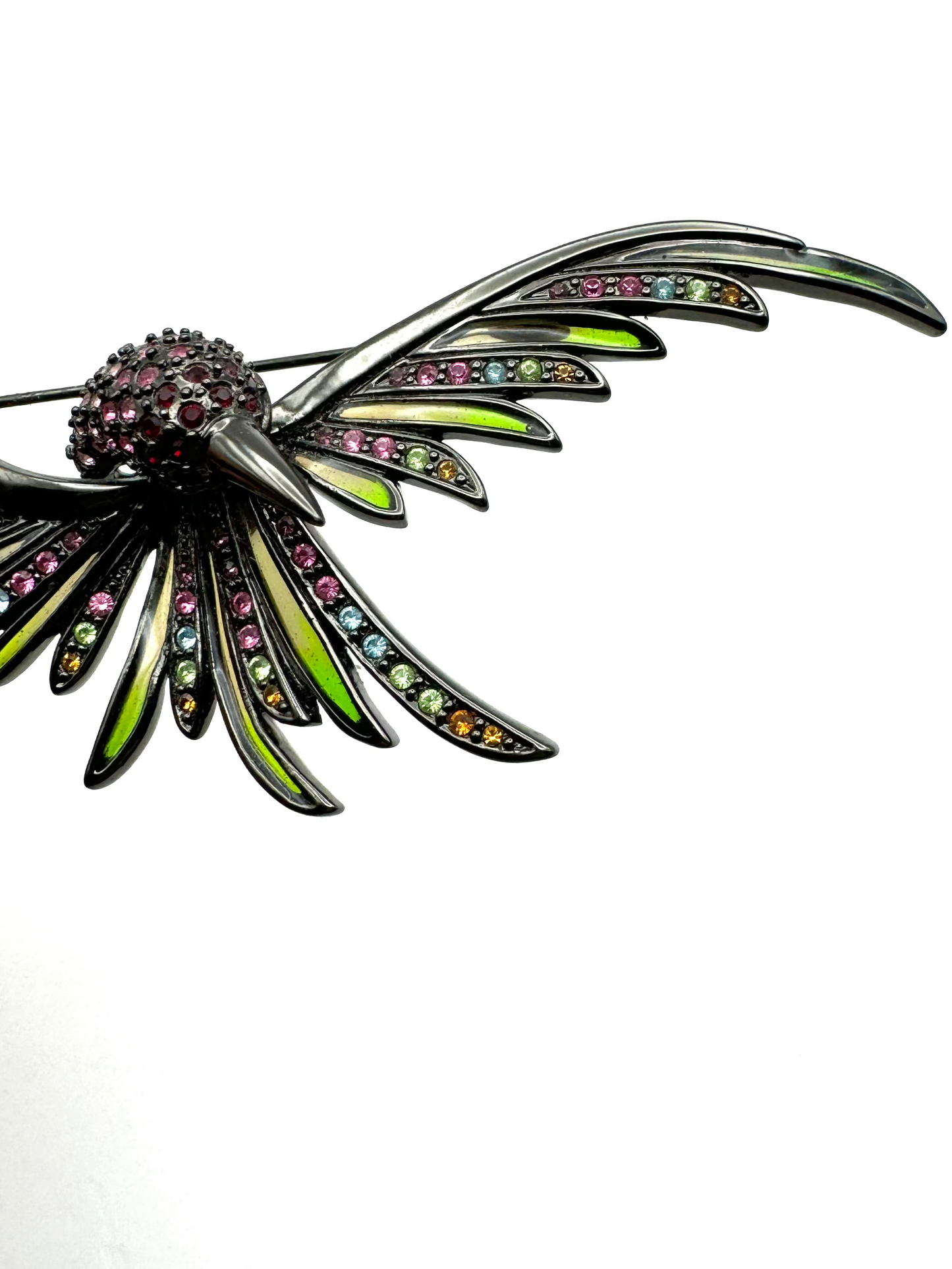 Vintage Joan Rivers Rare Large Hummingbird Stained Glass Brooch Pin