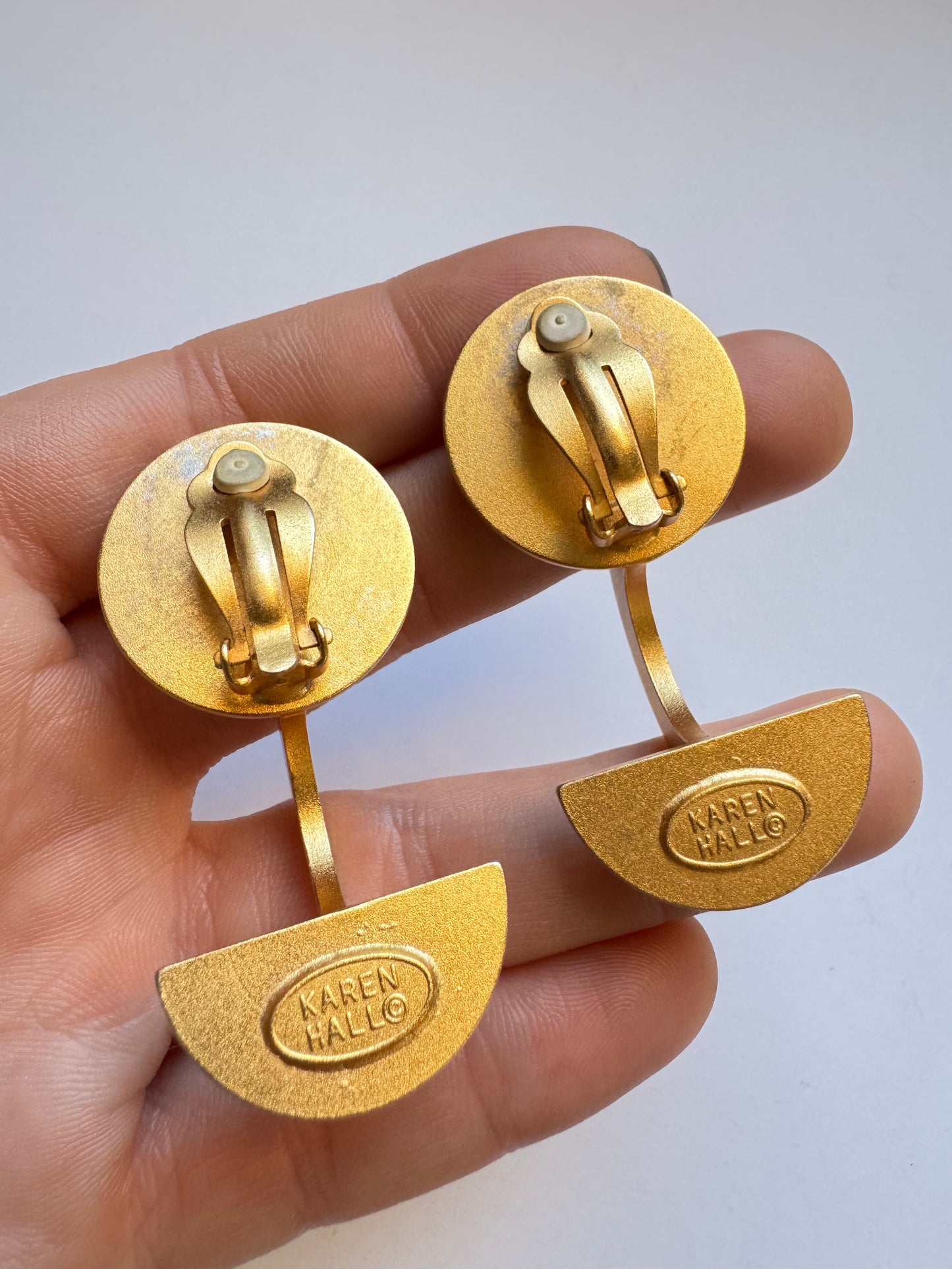 Vintage Karen Hall Abstract Modernist Gold Tone Clip-On Earrings