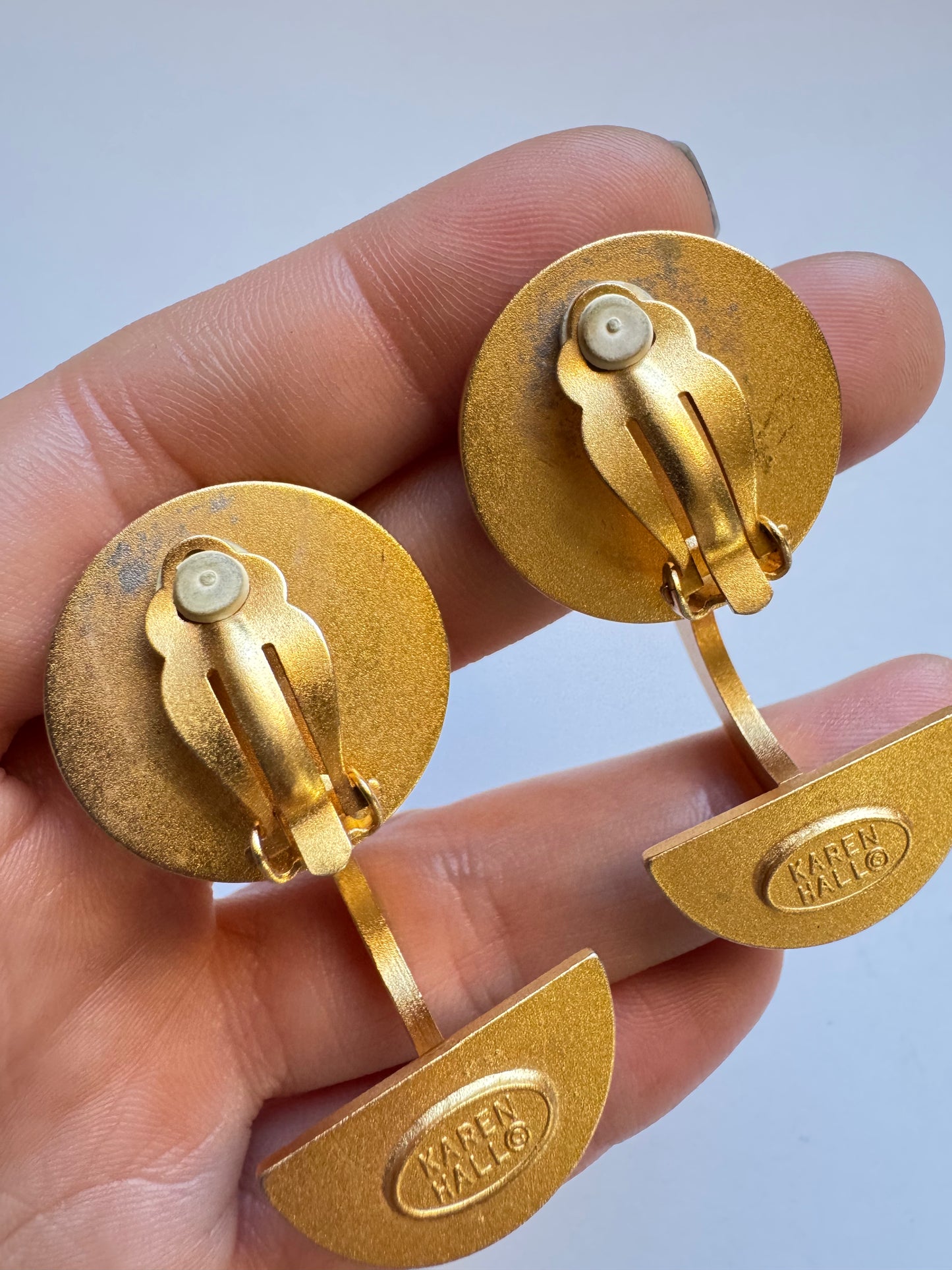 Vintage Karen Hall Abstract Modernist Gold Tone Clip-On Earrings