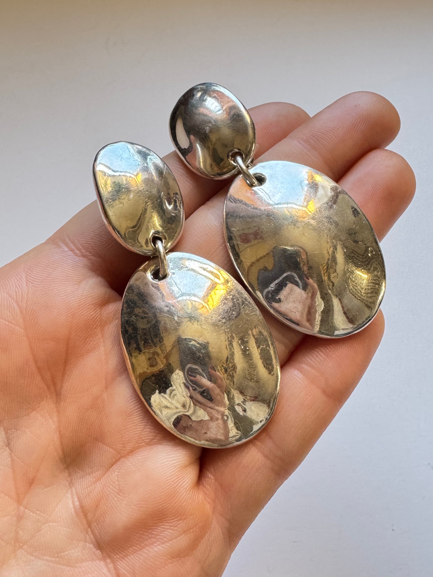 Sterling Silver Modernist Double Drop Clip On Earrings SSD 925