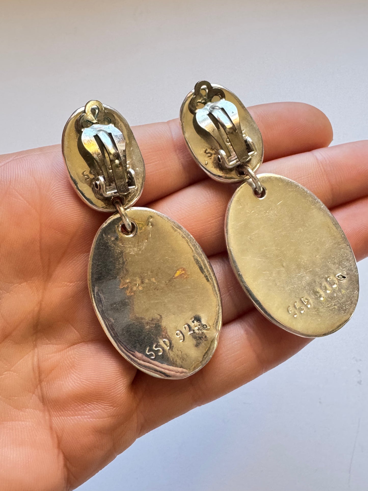 Sterling Silver Modernist Double Drop Clip On Earrings SSD 925