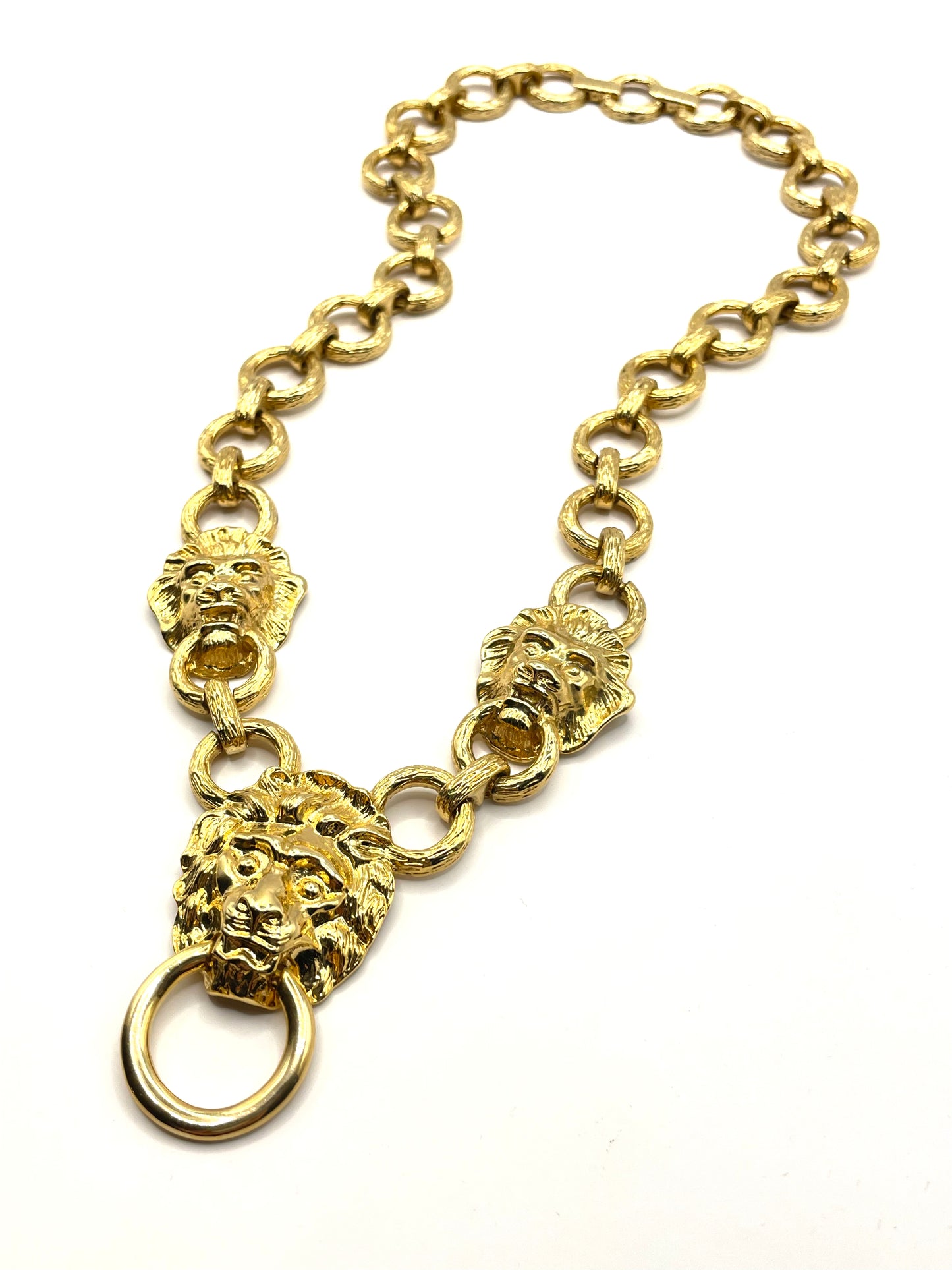 Vintage Kenneth Jay Lane Lion Door Knocker Statement Link Chain Necklace