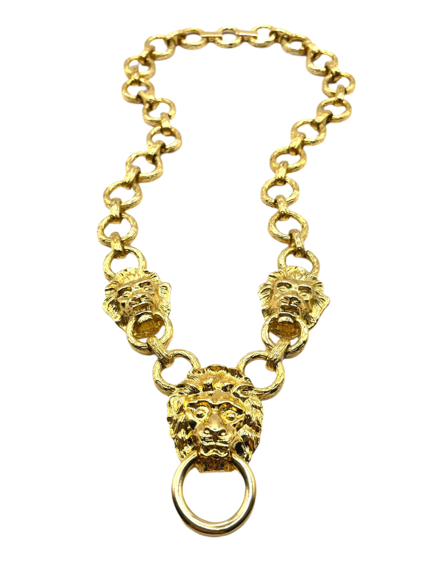 Vintage Kenneth Jay Lane Lion Door Knocker Statement Link Chain Necklace