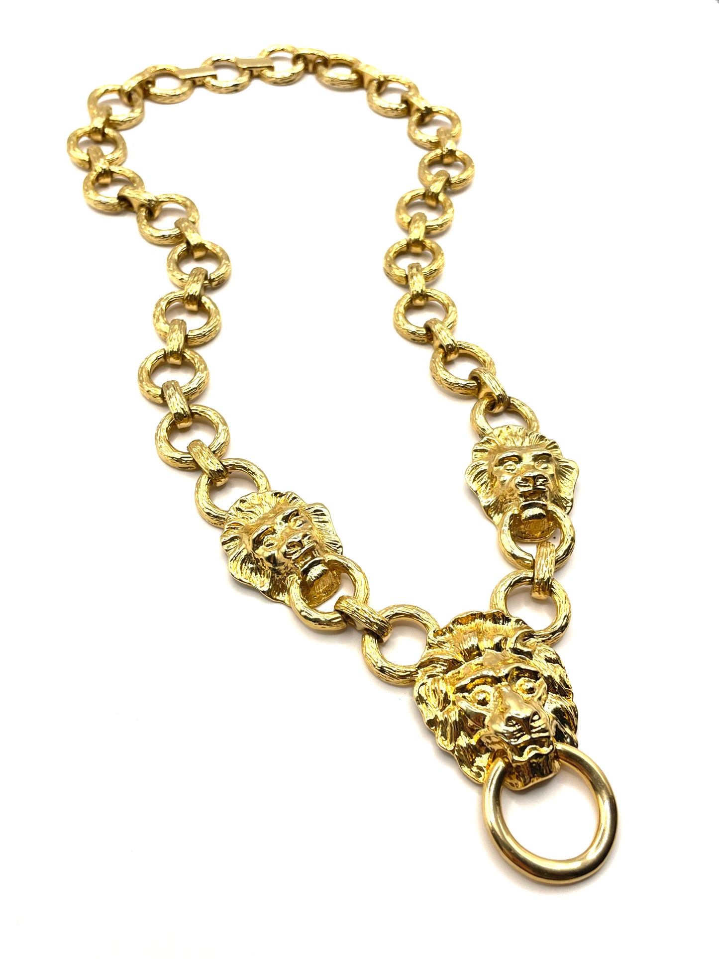 Vintage Kenneth Jay Lane Lion Door Knocker Statement Link Chain Necklace