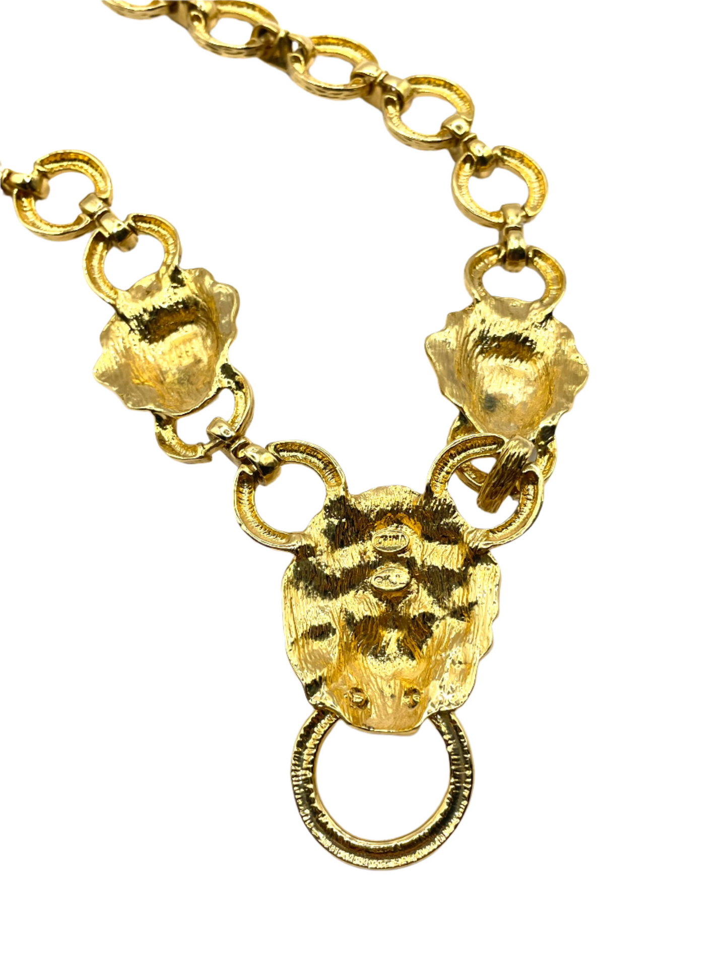 Vintage Kenneth Jay Lane Lion Door Knocker Statement Link Chain Necklace