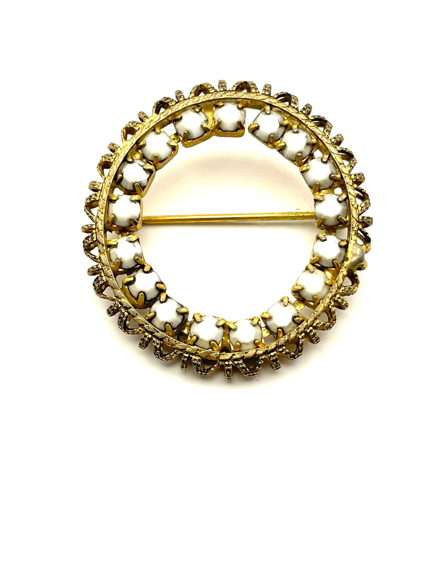 Vintage Freirick Open Circle Milk Glass Brooch 1950s