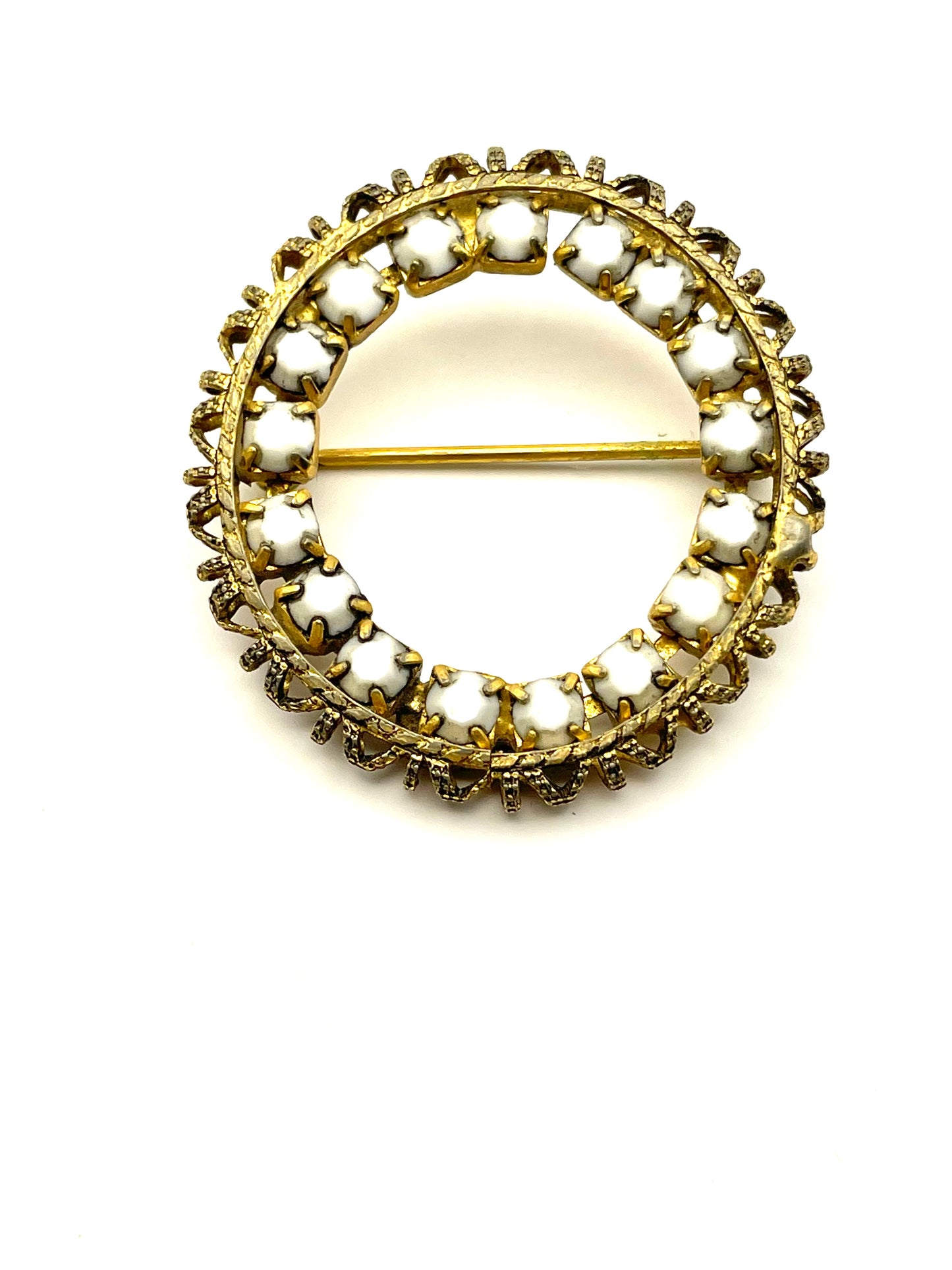 Vintage Freirick Open Circle Milk Glass Brooch 1950s