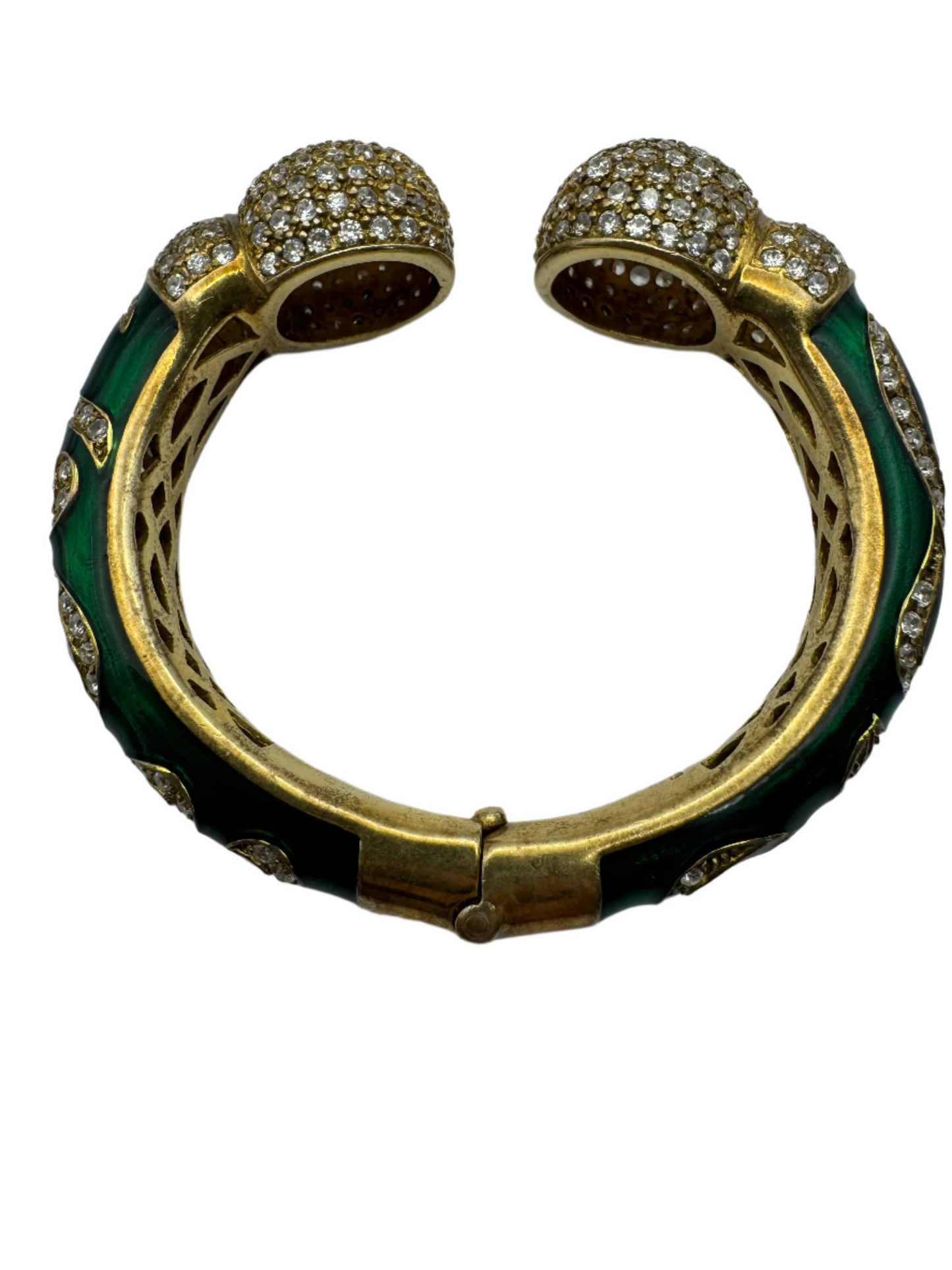 Stunning 925 Vermeil Enamel with Rhinestones Clamper Statement Bracelet