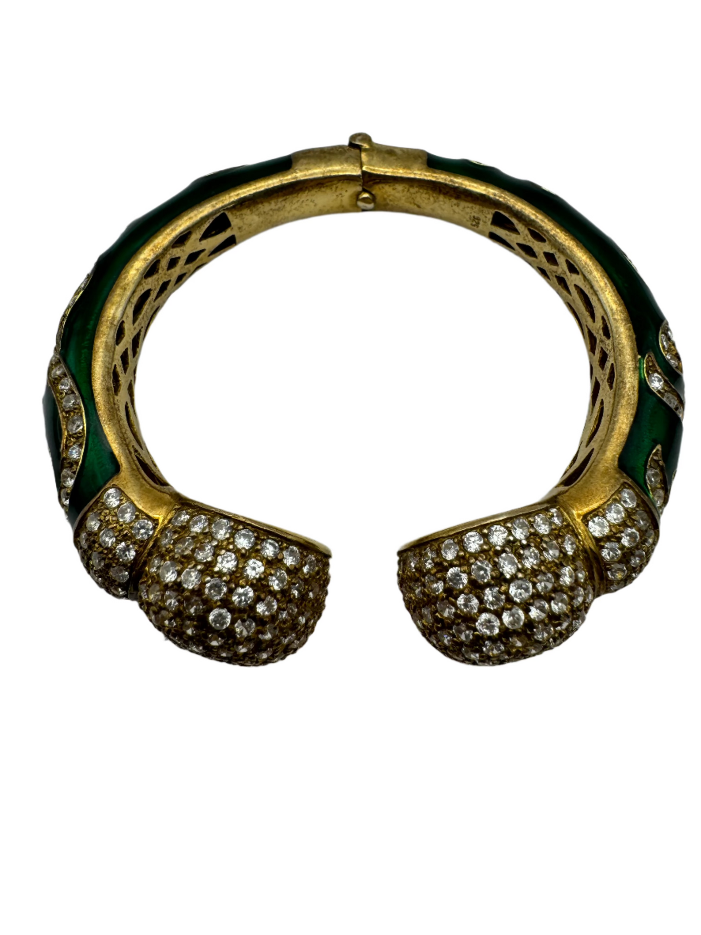 Stunning 925 Vermeil Enamel with Rhinestones Clamper Statement Bracelet