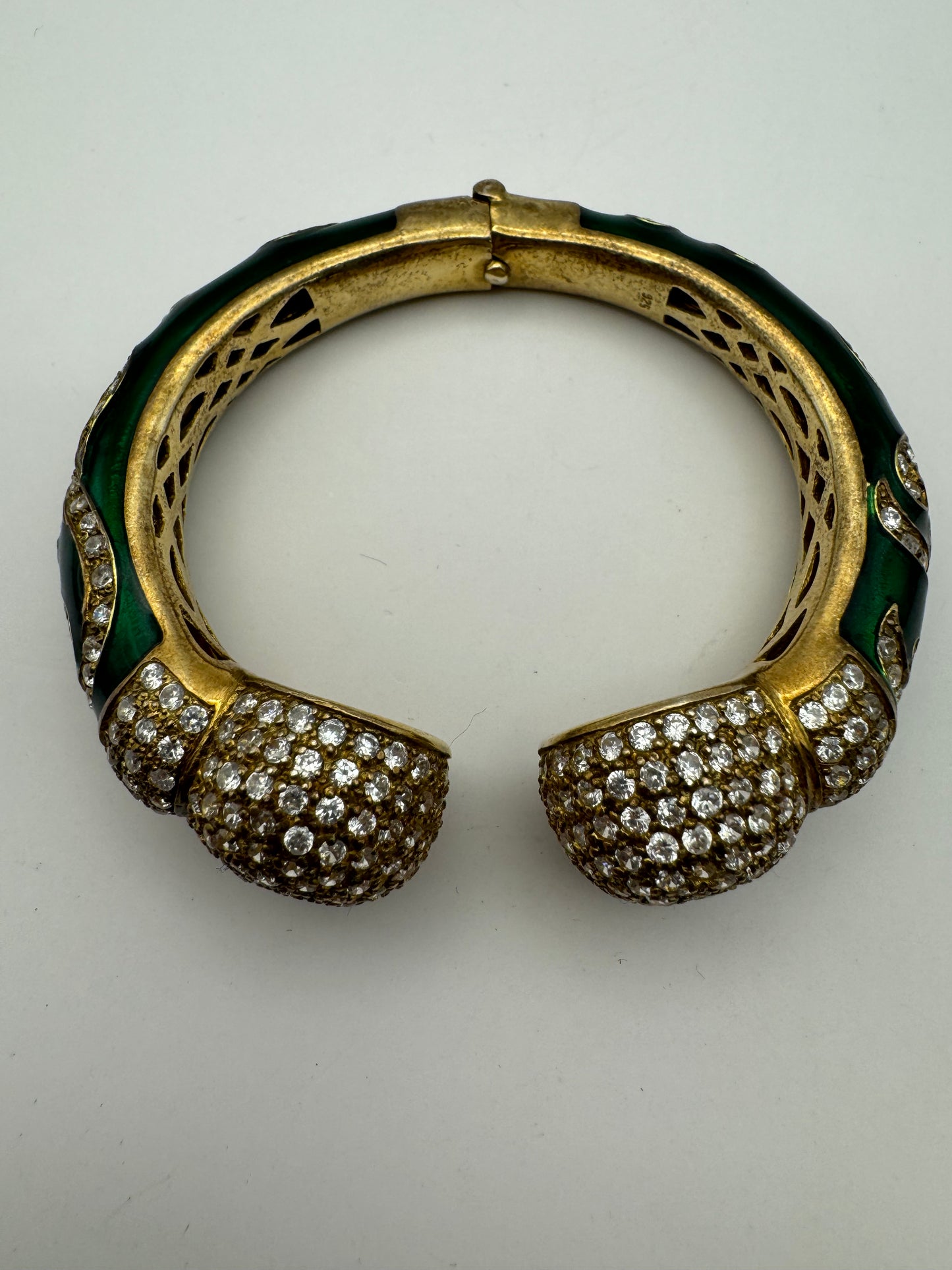 Stunning 925 Vermeil Enamel with Rhinestones Clamper Statement Bracelet