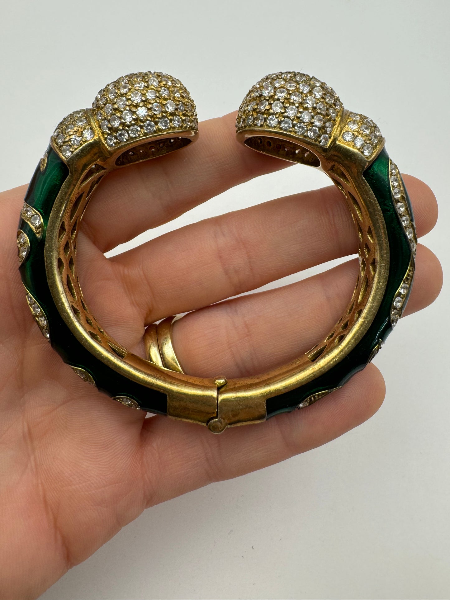 Stunning 925 Vermeil Enamel with Rhinestones Clamper Statement Bracelet